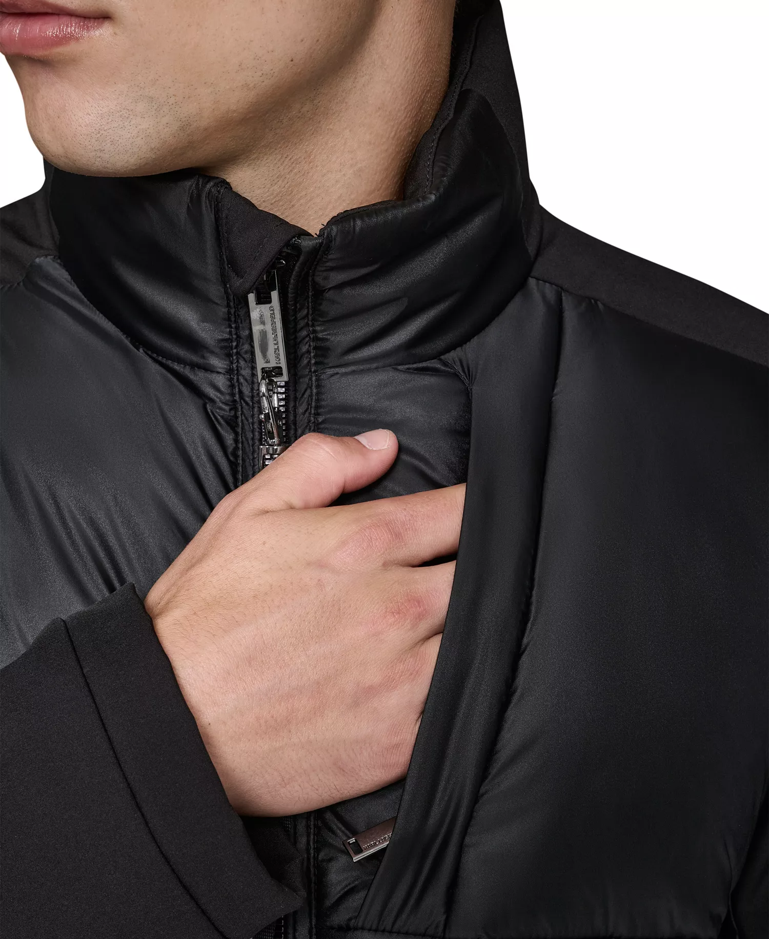 Men's Mixed Media Quilted Jacket - Black - 2XL