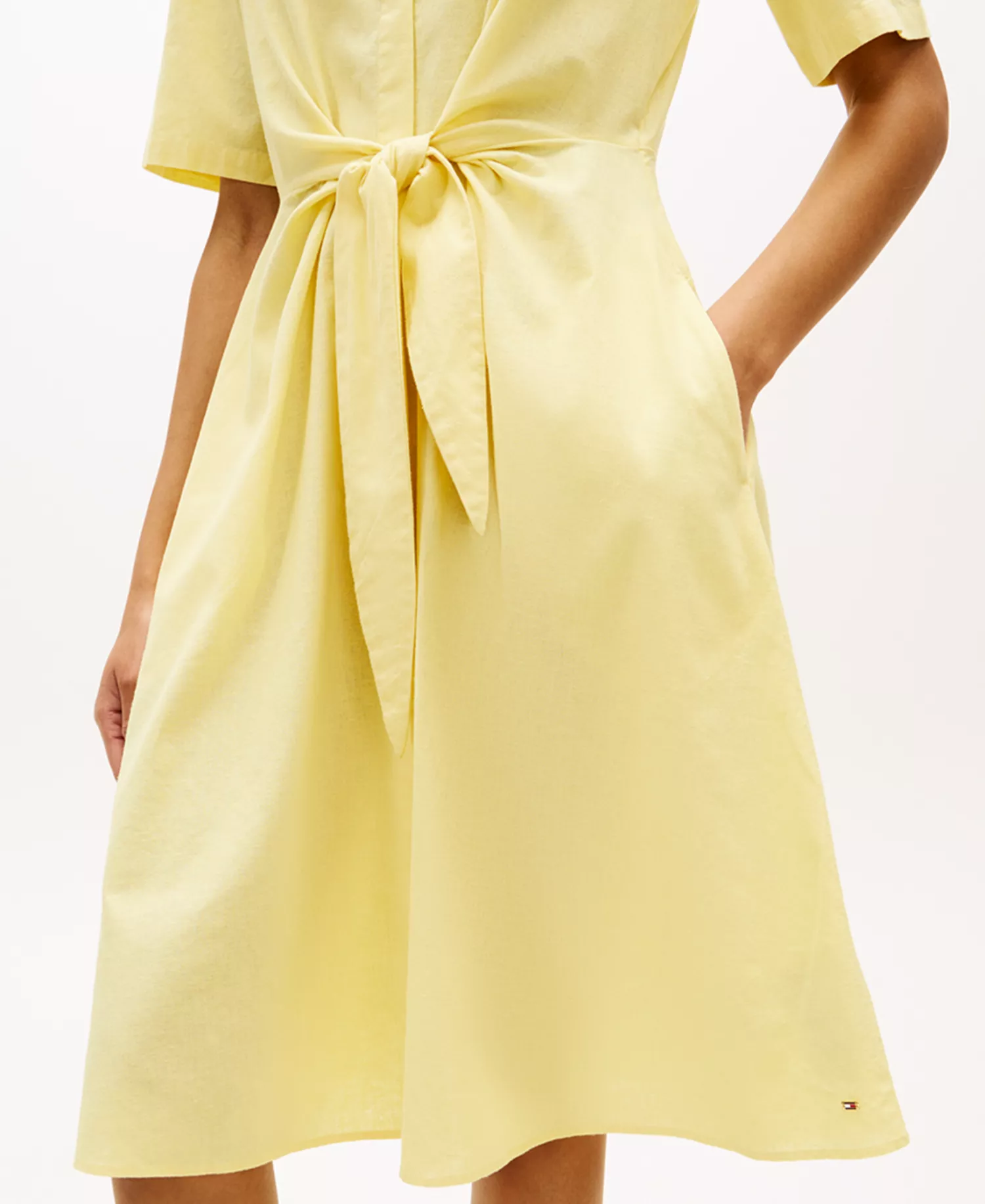 Women's Linen Belted Midi Dress - Citronella - L