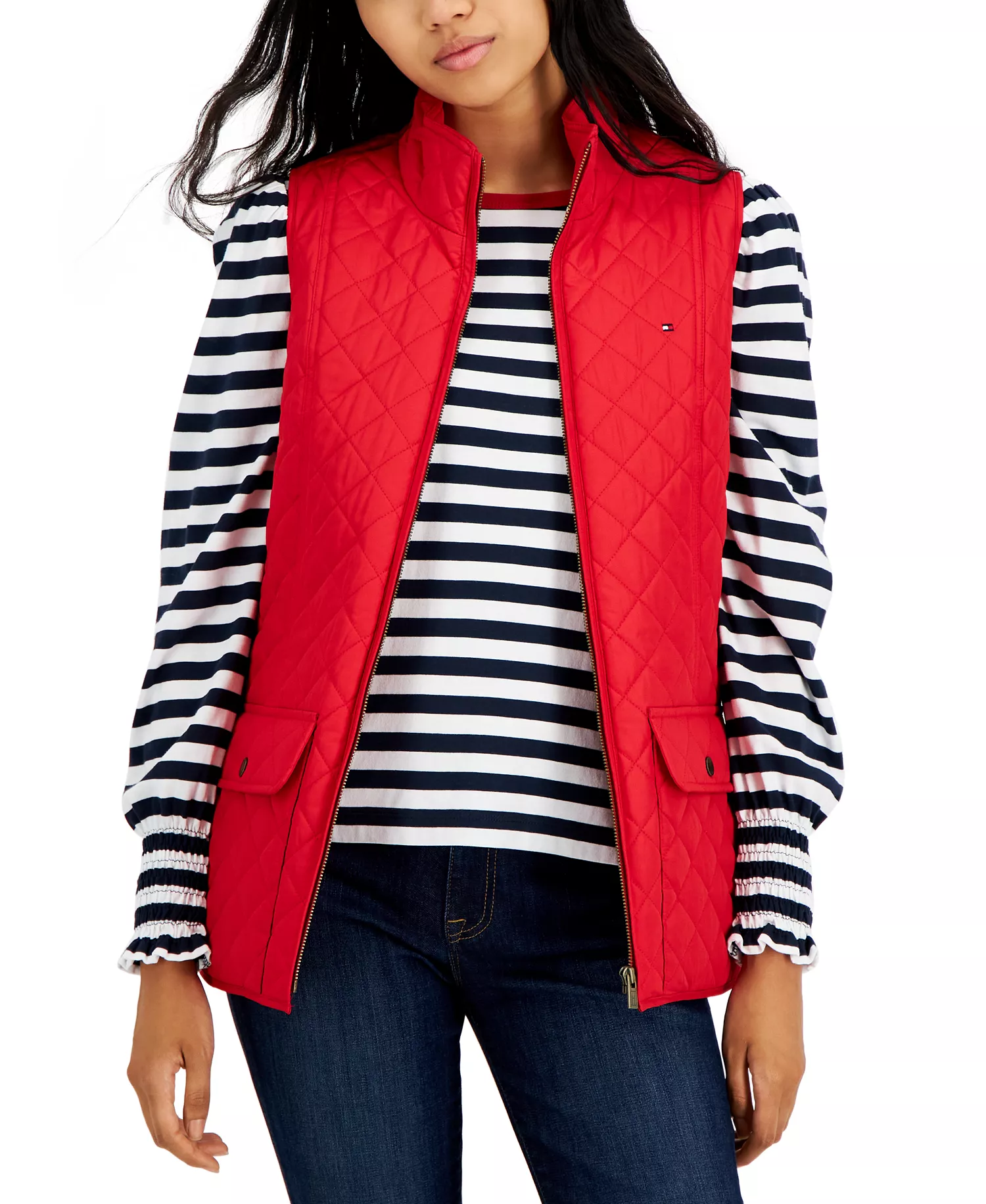 Women's Quilted Zip Front Vest - Scarlet - XL