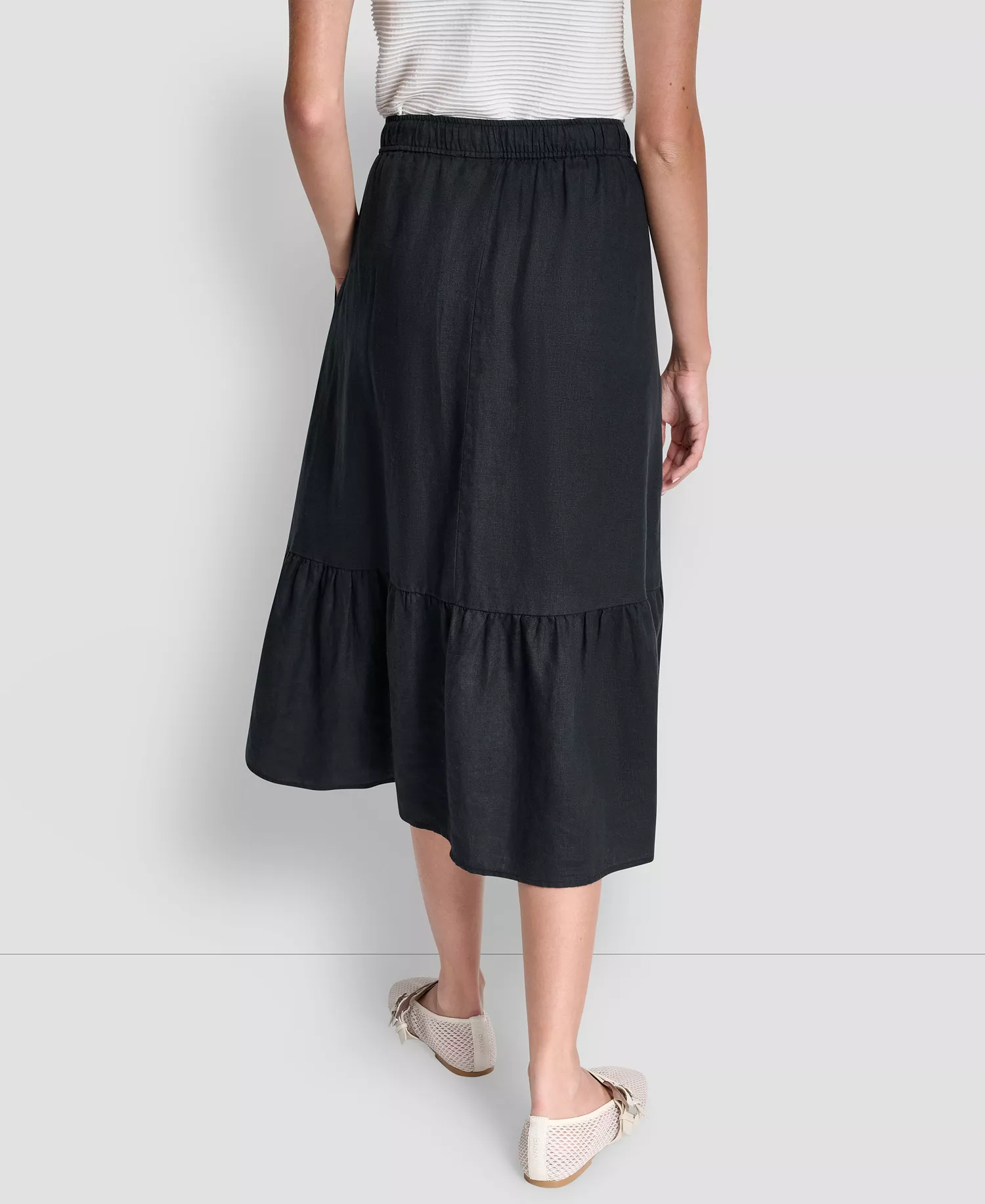 Women's Linen A-Line Pull-On Skirt - Black - L