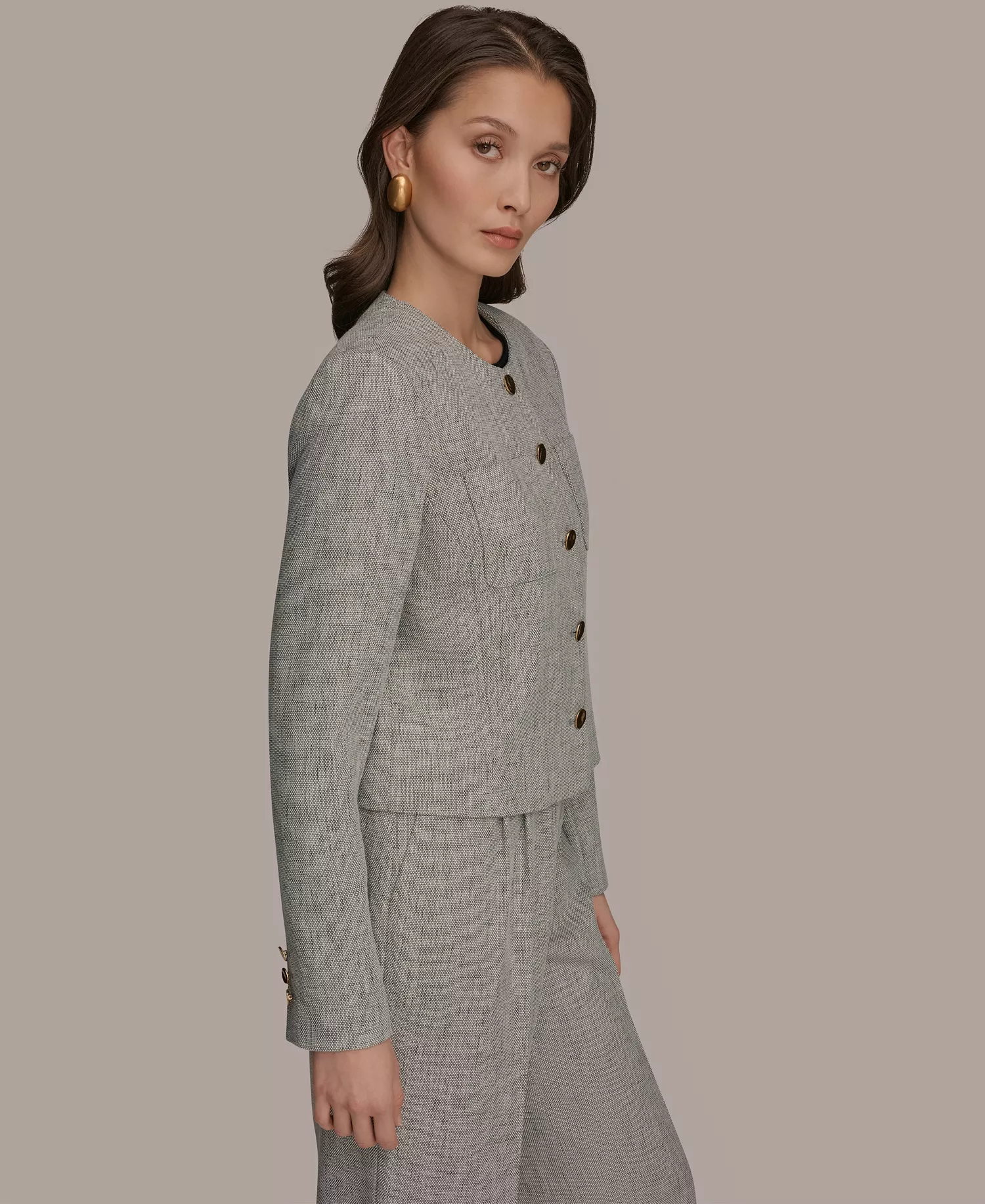 Women's Button-Front Cropped Jacket and High-Waist Wide-Leg Pants - Turin Multi - 0