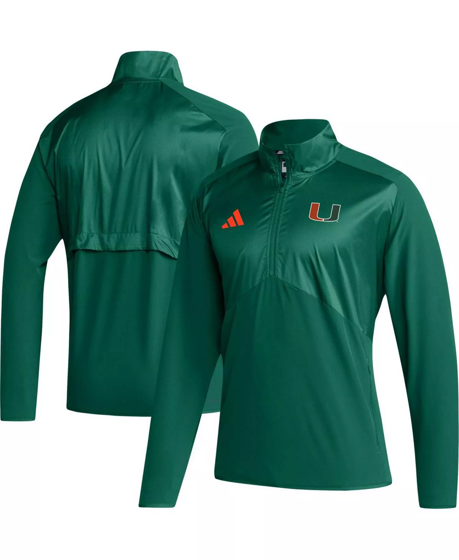 Men's Green Miami Hurricanes Sideline AEROREADY Raglan Sleeve Quarter-Zip Jacket - Green - L
