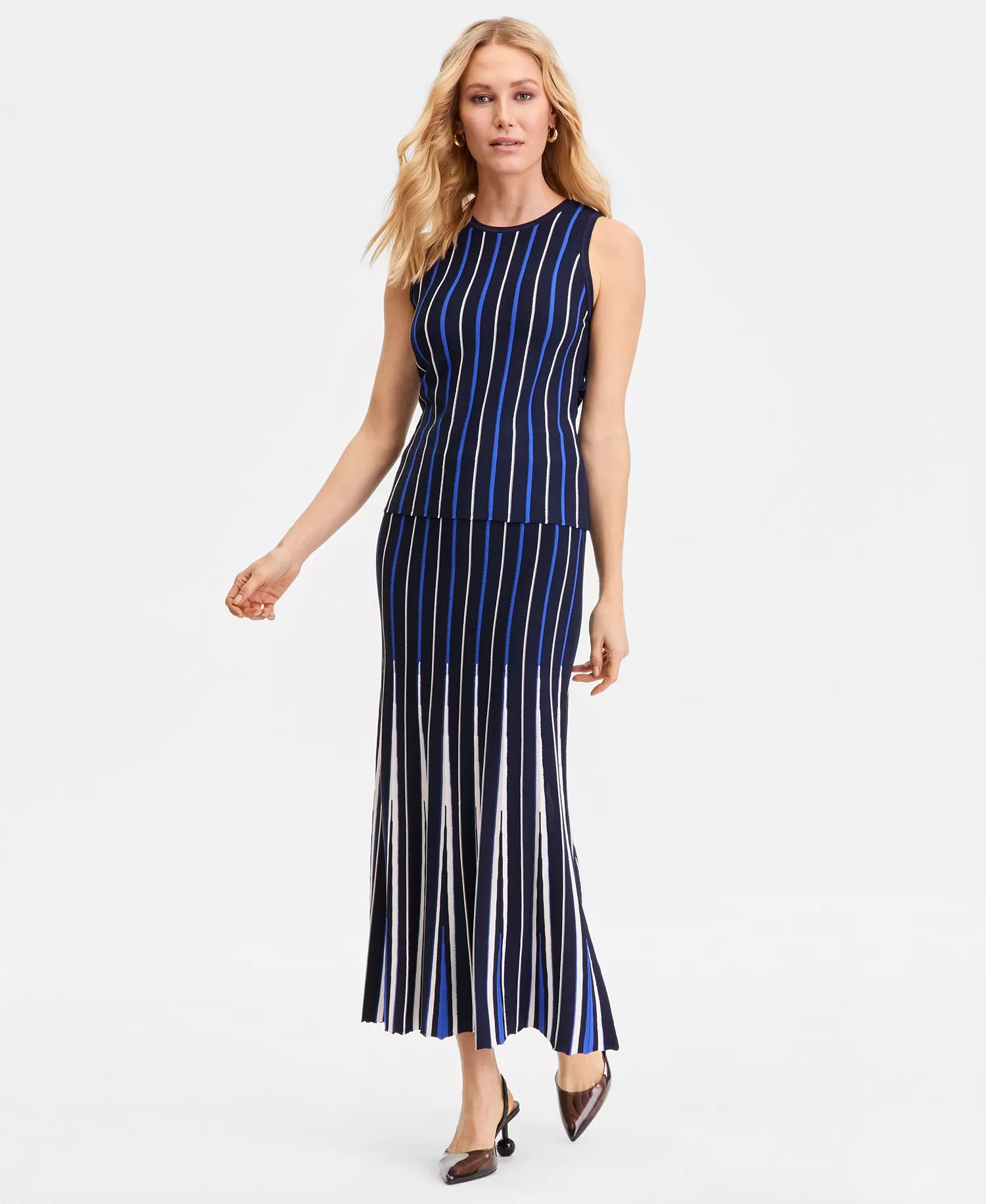 Women's Multi-Stripe Sweater Skirt, Macy's Exclusive - Navy Combo - L