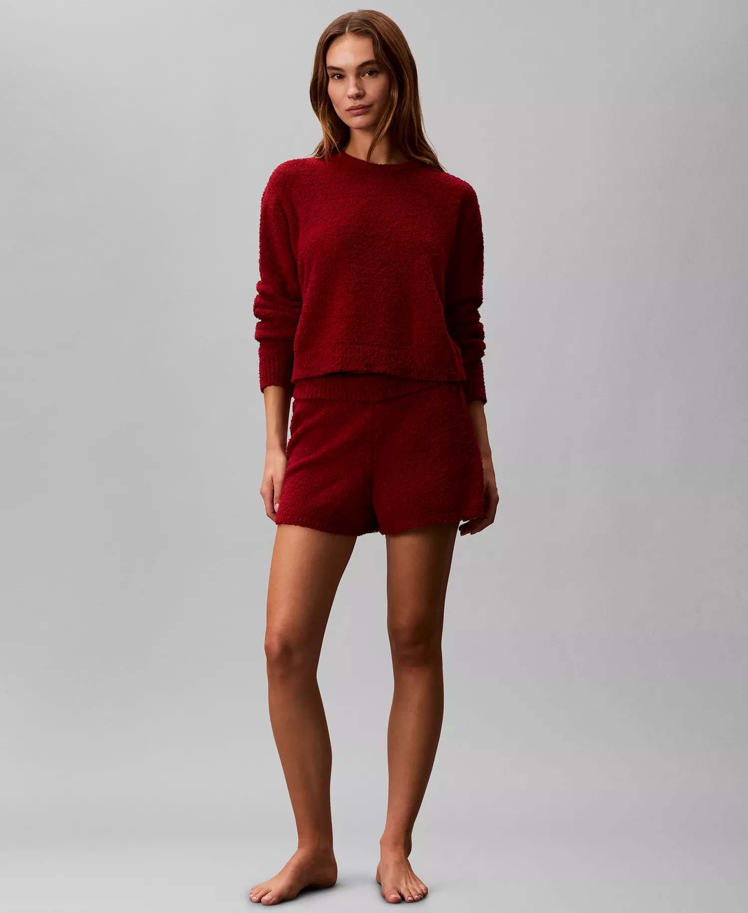 Women's Cropped Plush Lounge Sweatshirt - Fall Berry - L