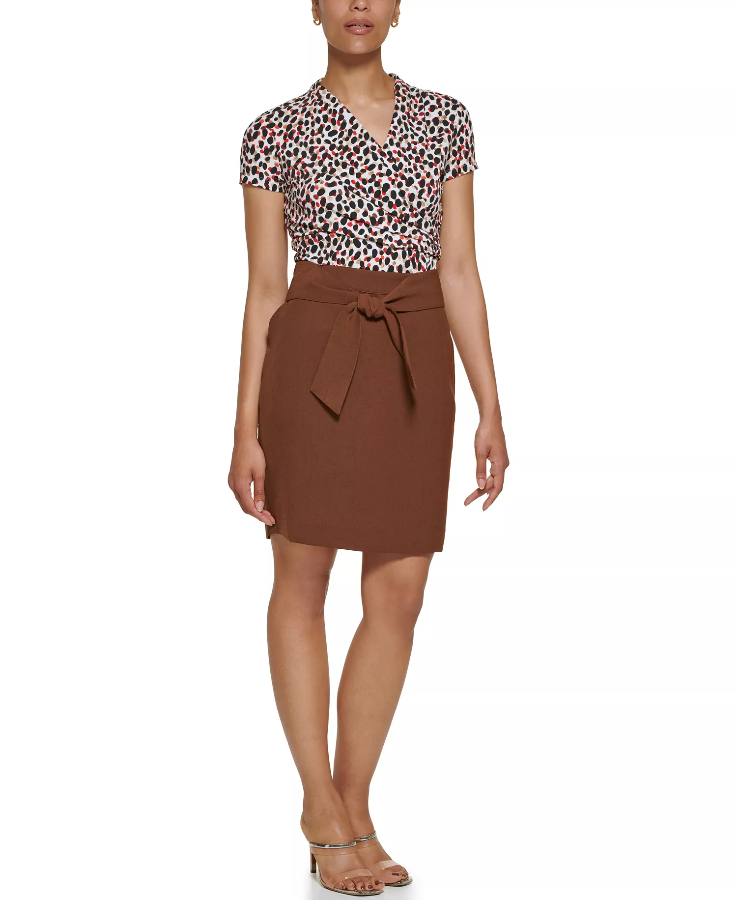 Petite Tie Front A-Line Skirt - Sepia - 10P