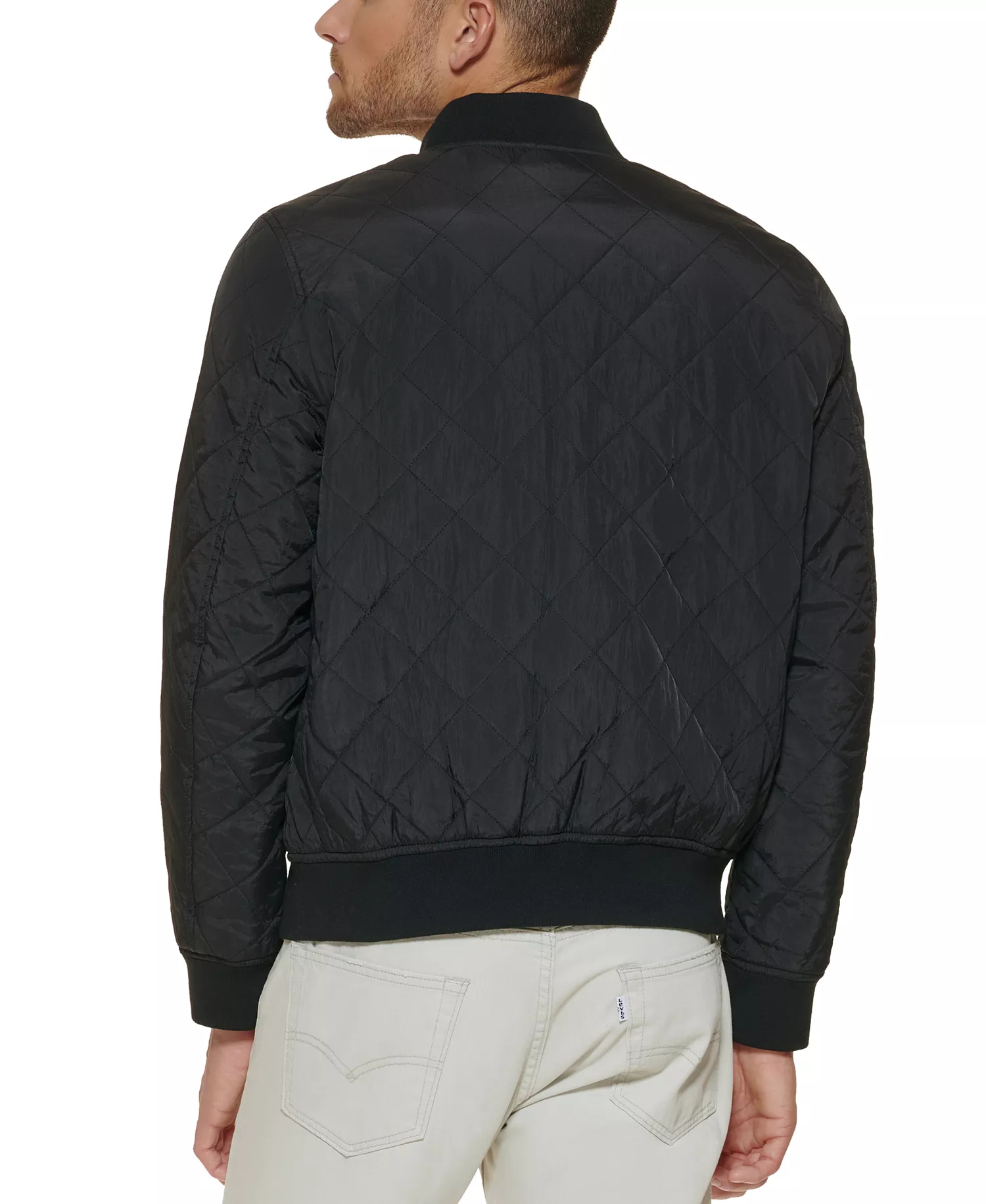 Men's Regular-Fit Diamond-Quilted Bomber Jacket  - Black - 2XL