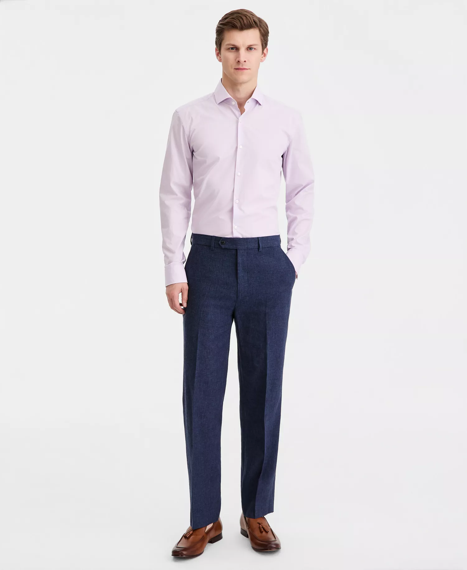 Men's Modern-Fit Cotton & Linen Nested Suit  - Blue Solid - 36R