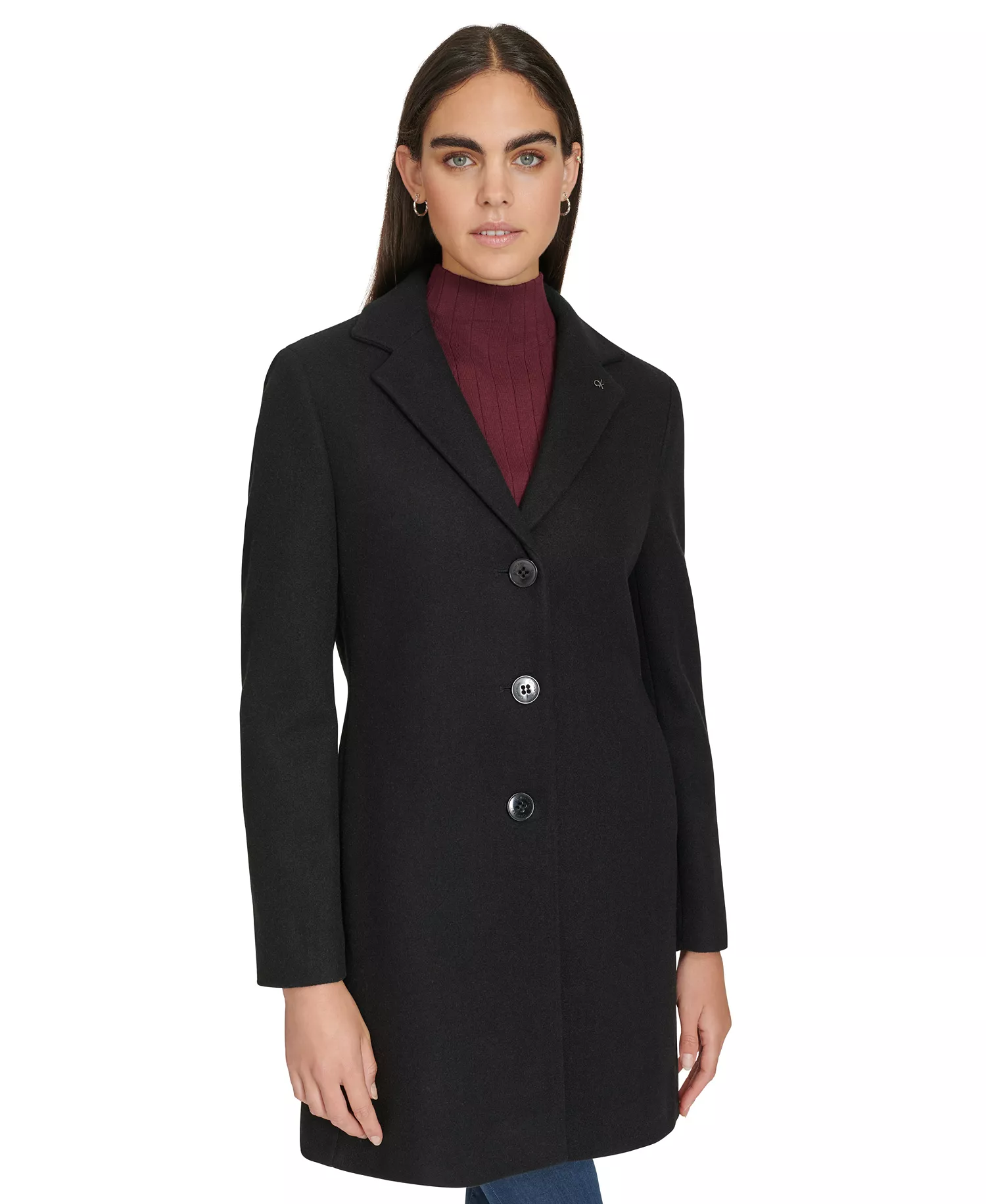 Women's Single-Breasted Notched-Collar Coat - Black - L