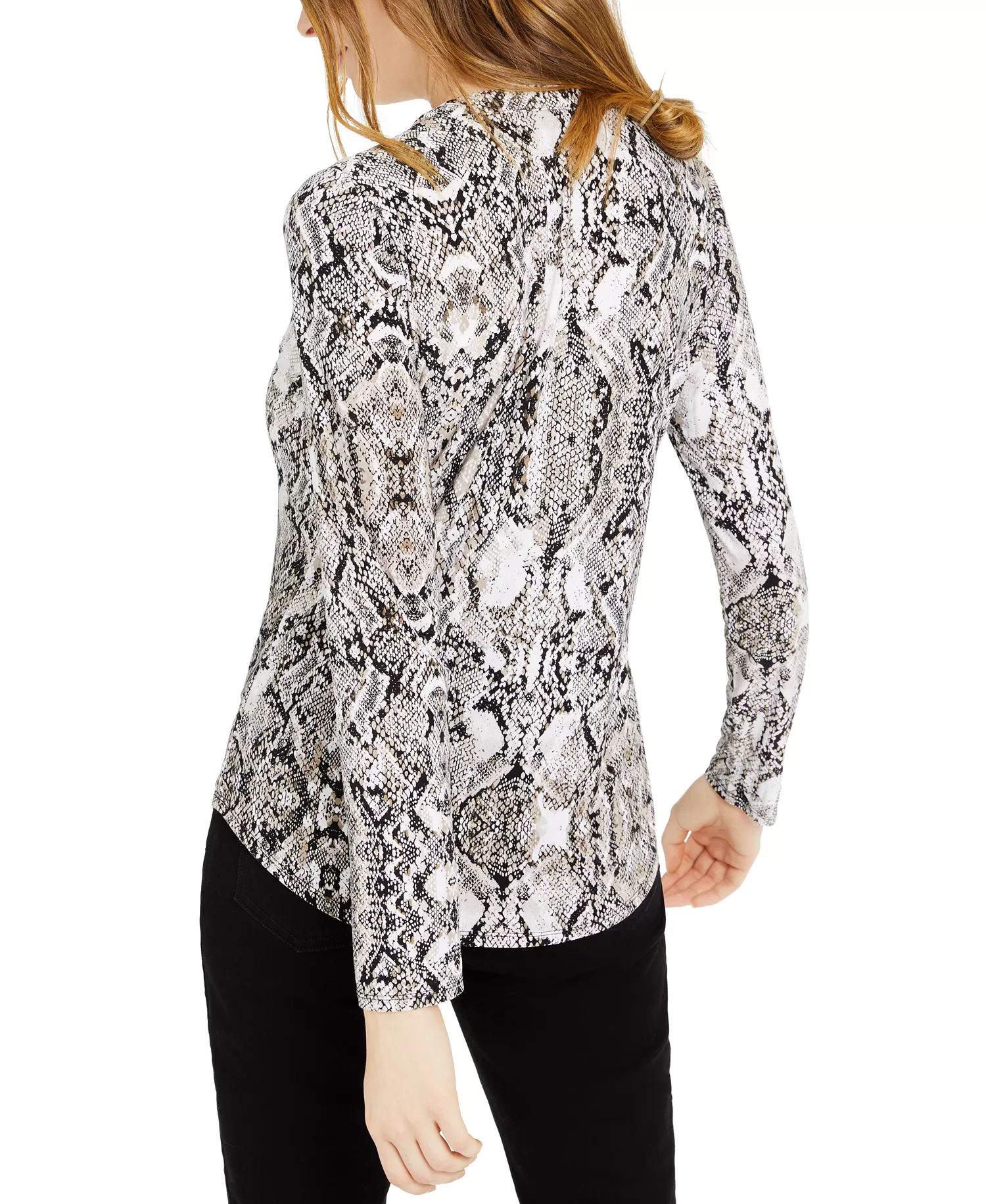 Petite Printed Zip-Pocket Long-Sleeve Top, Created for Macy's  - Desert Snake - P/L