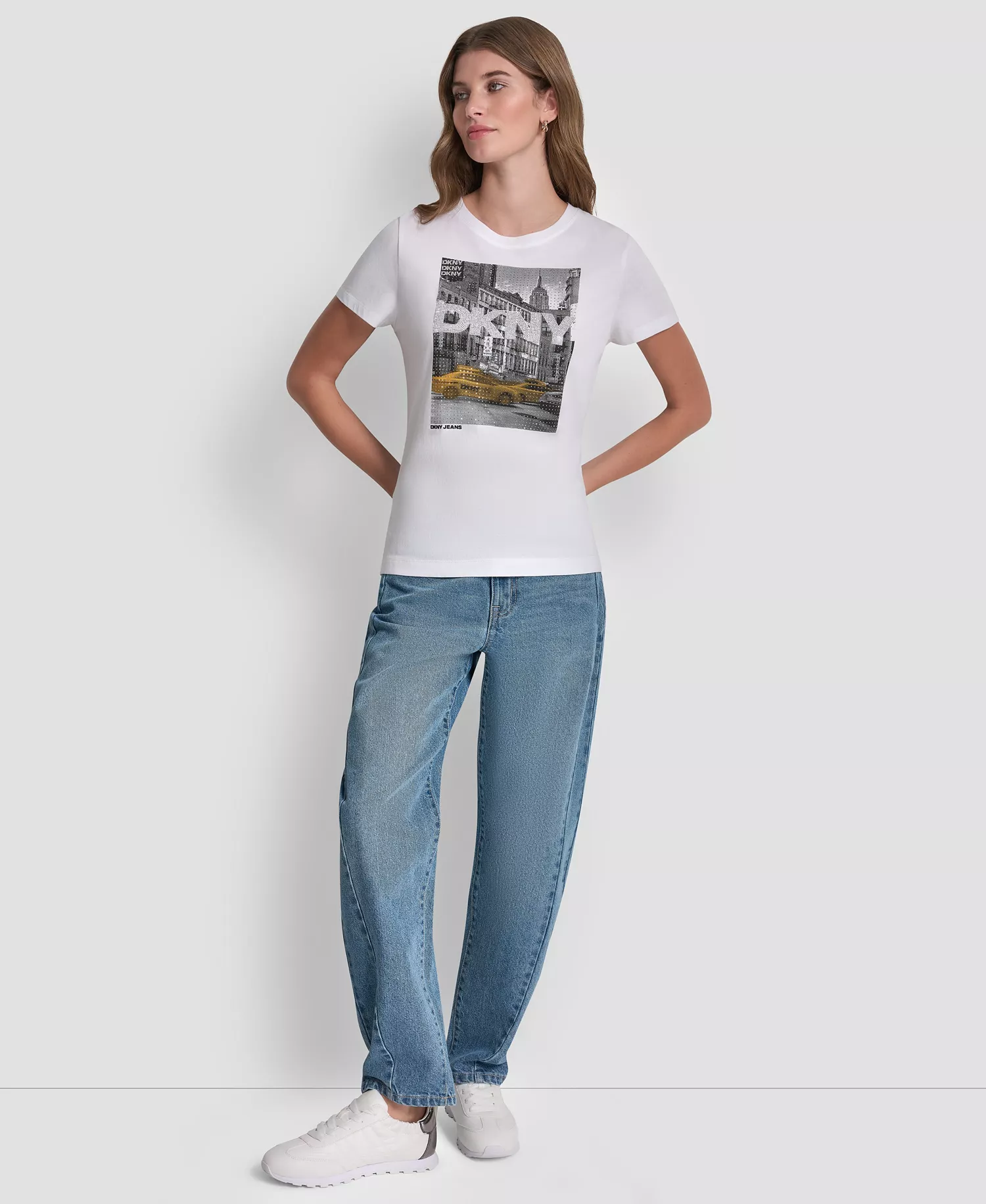 Women's Rhinestone Taxi Photoreal T-Shirt - White/Taxi Cab Yellow - L