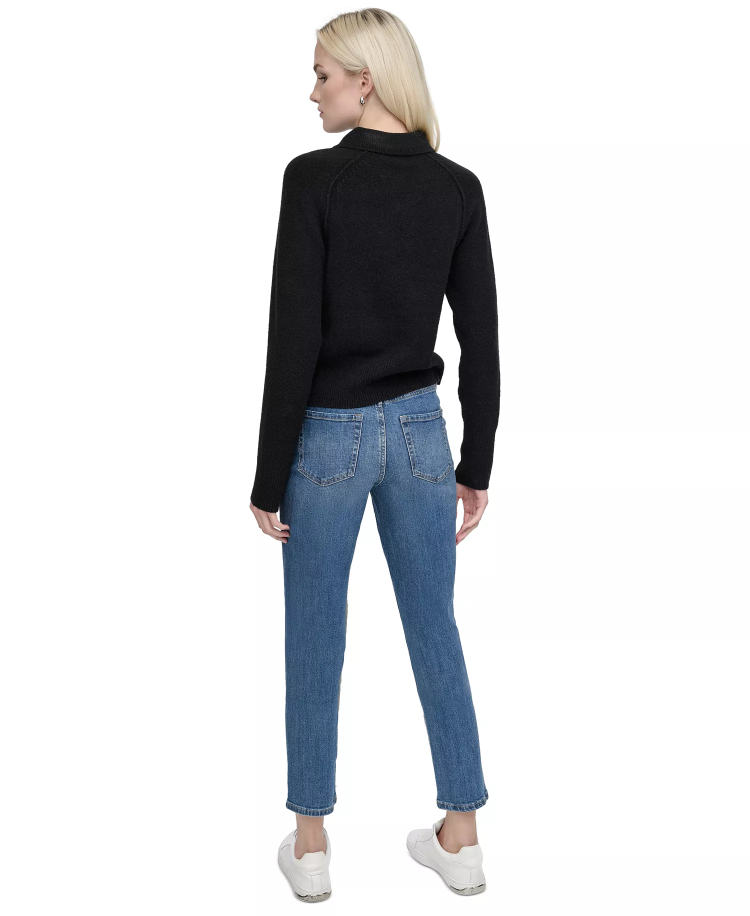 Petite Pullover Polo Sweater - Black - PL
