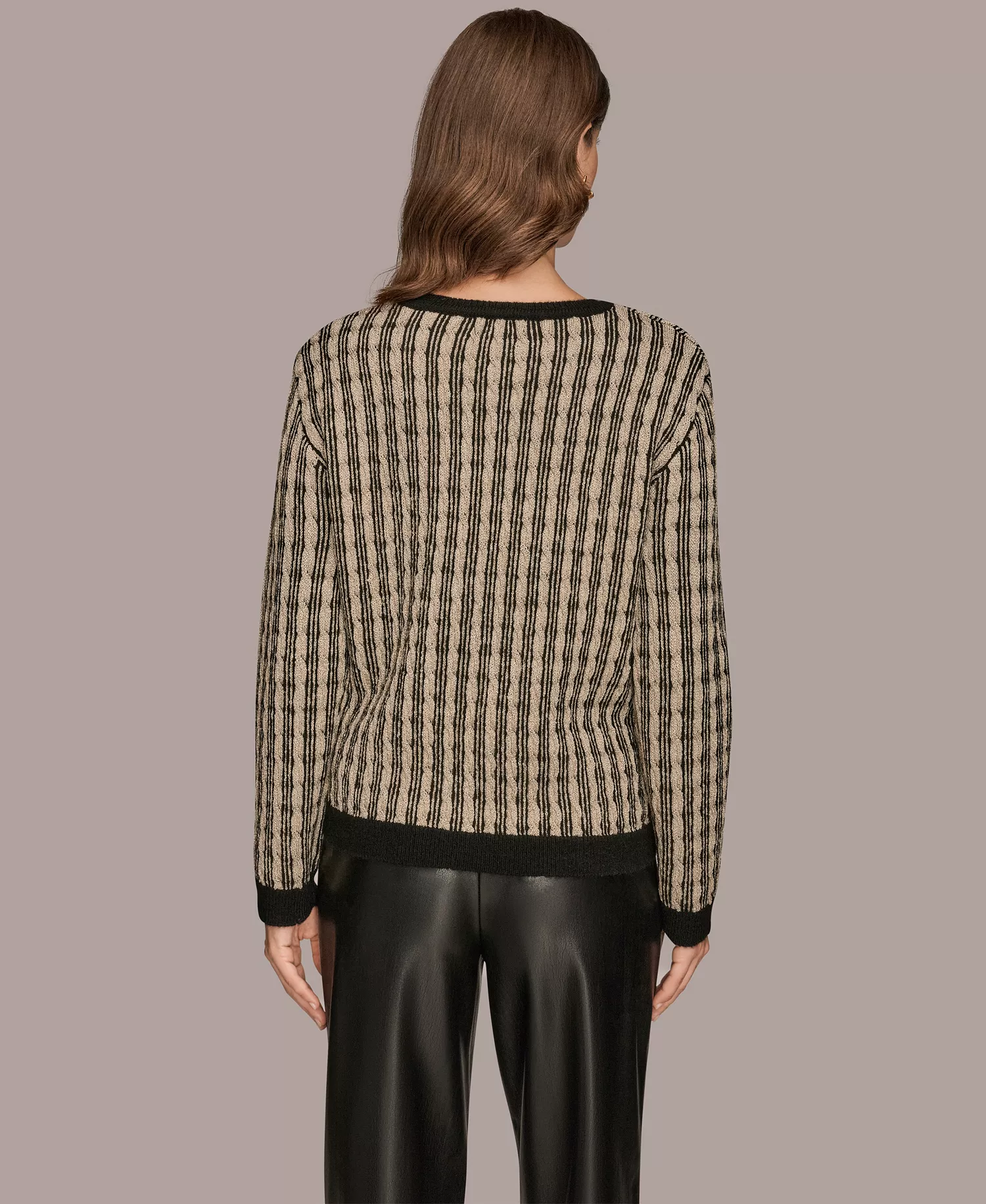 Women's Long Sleeve Two-Tone Sweater - Black/Gold - L