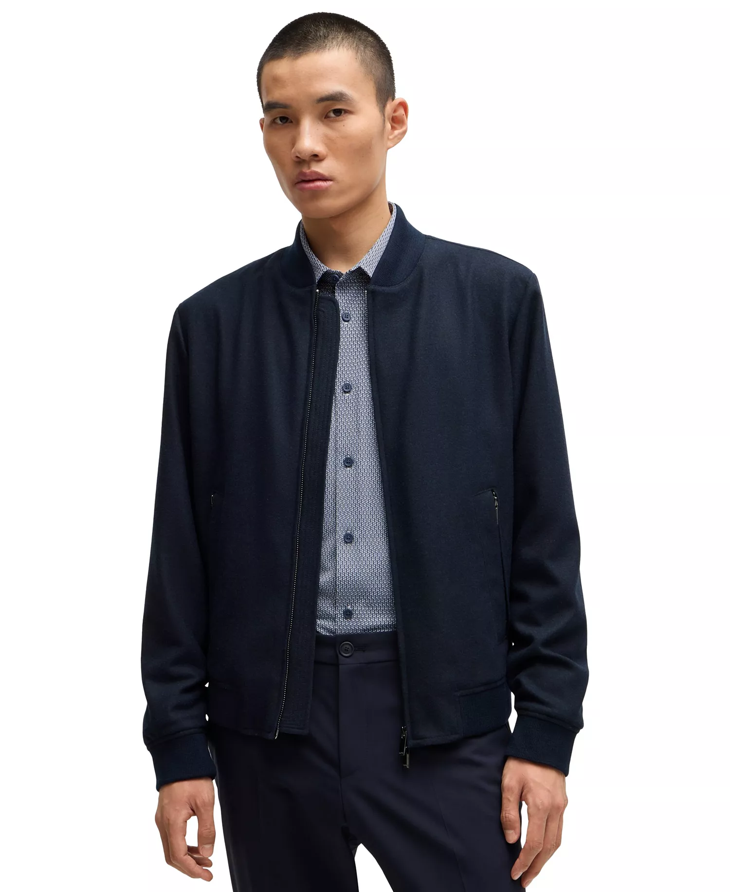 Men's Slim-Fit Jacket - Dark Blue - 38R