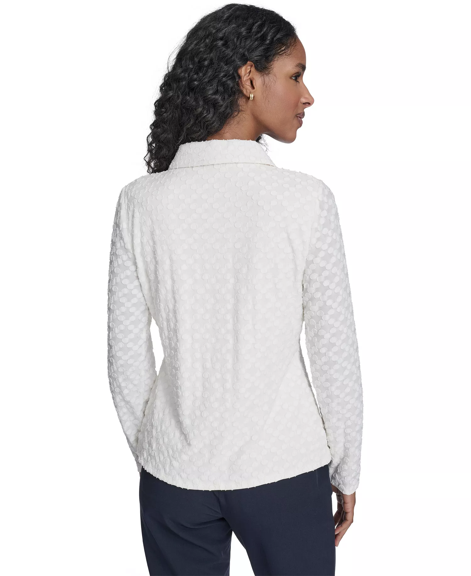 Women's Floral Clip Button-Up Top - Ivory - L