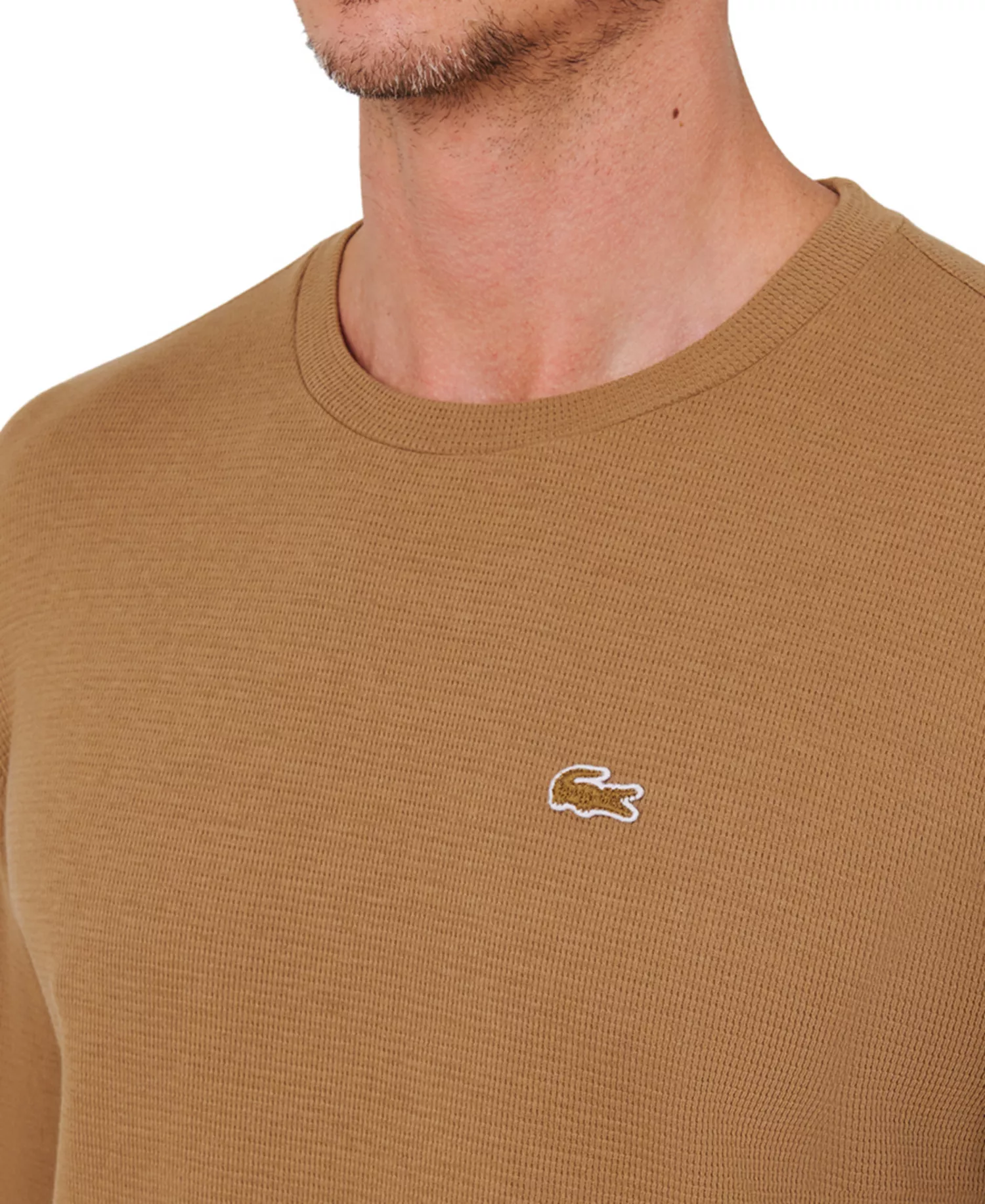 Men's Waffle-Knit Thermal Sleep Shirt - Beige - L