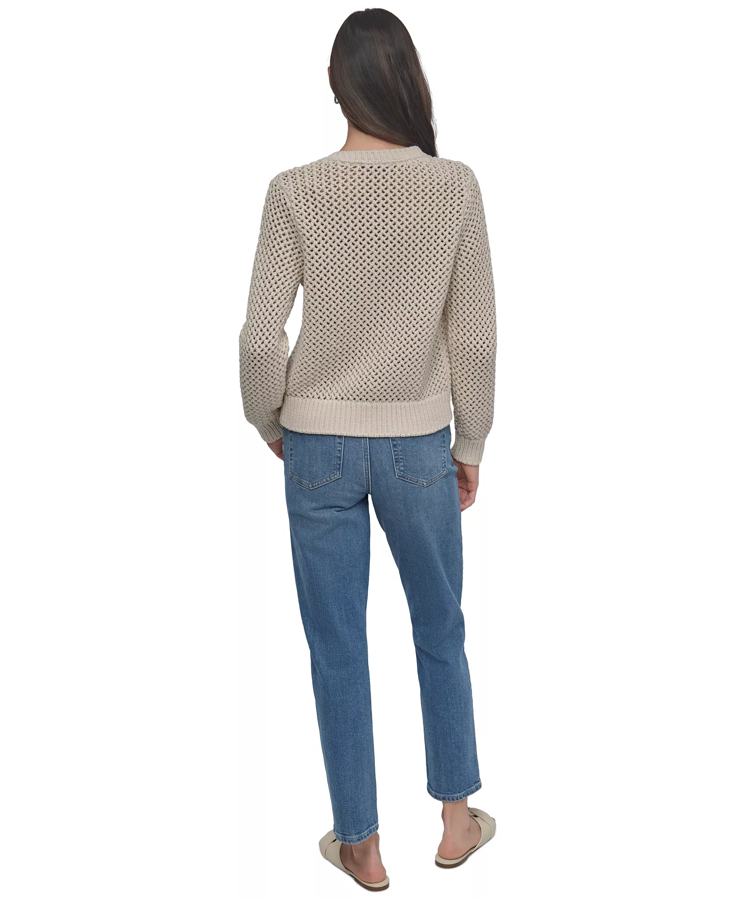 Women's Open-Knit Cardigan Sweater - Ivory/Silver - L