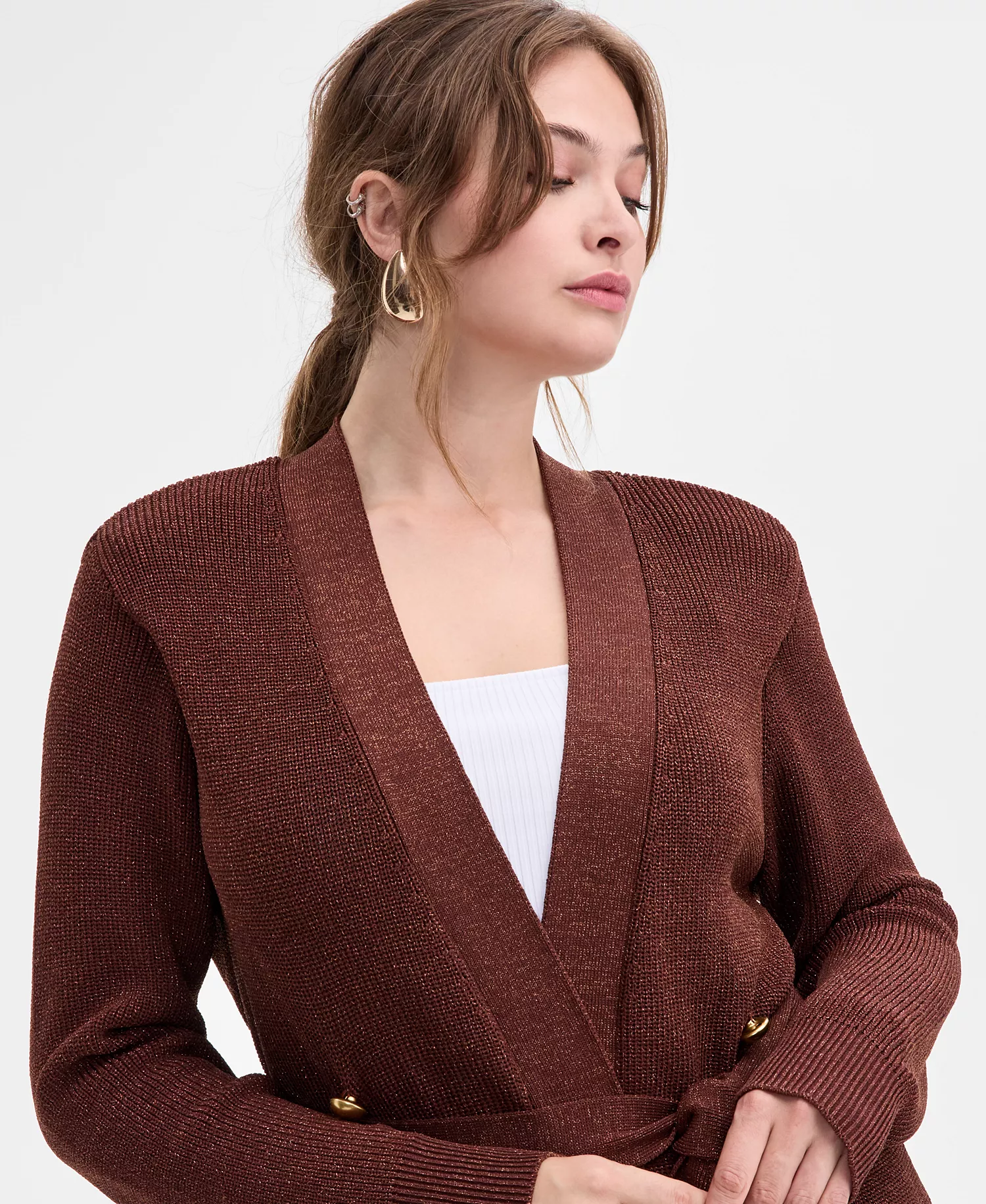 Plus Size Metallic Double-Breasted Cardigan, Created for Macy's - Moroccan Brown - 3X - Plus