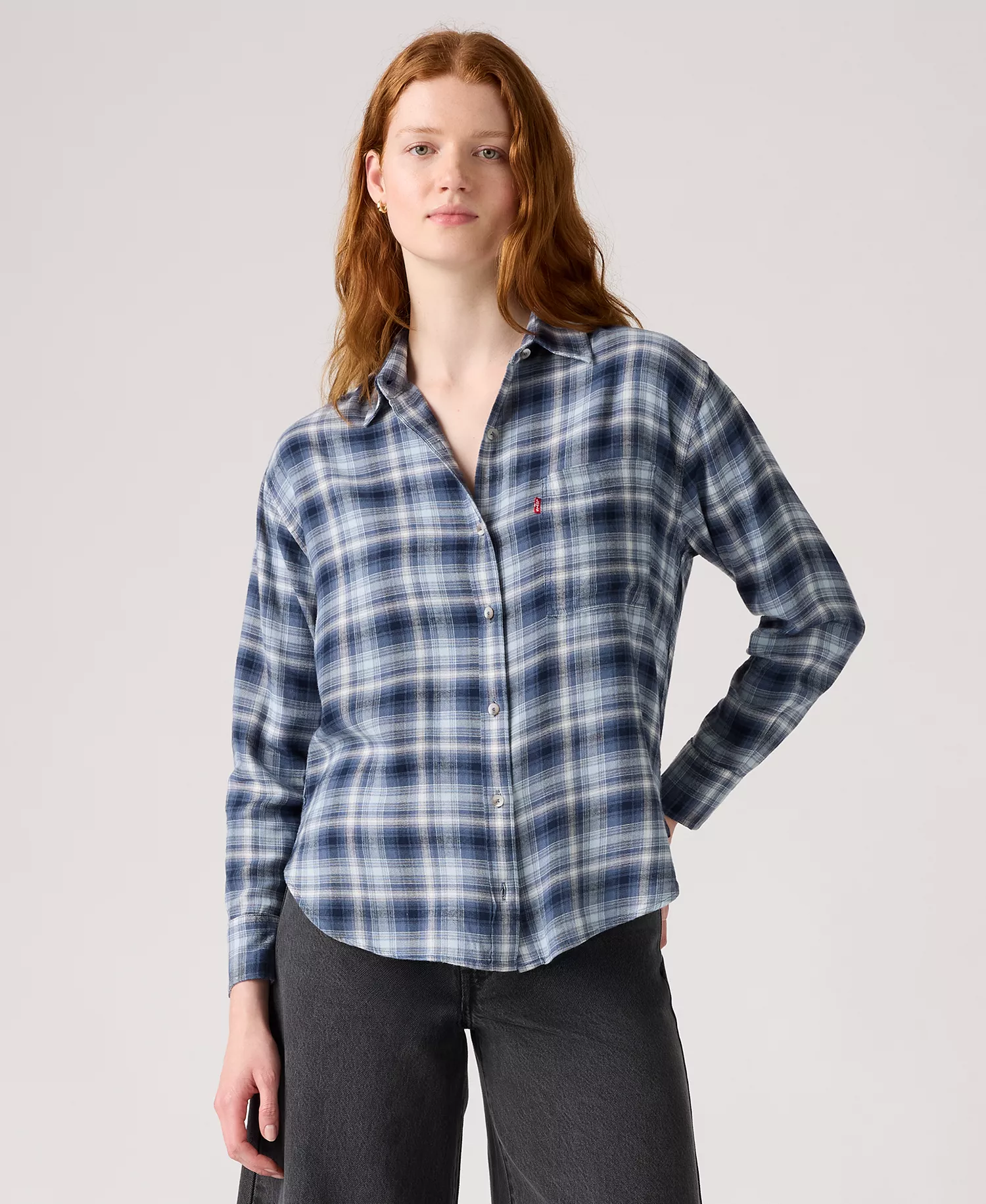 Women's Lucas Flannel Long Sleeve Shirt - Blue/white - L