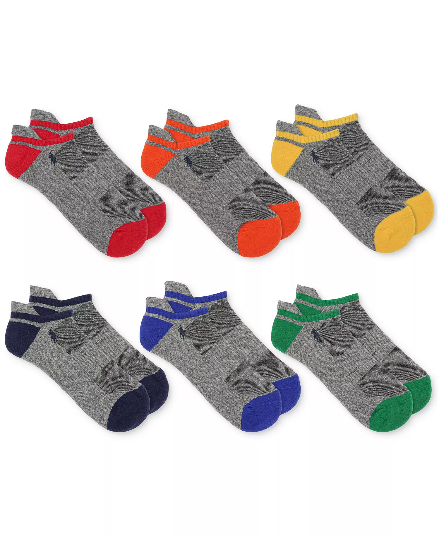 Men's 6-Pk. Performance Tipped Color Heel Toe Low Cut Socks - Asst - 10-13