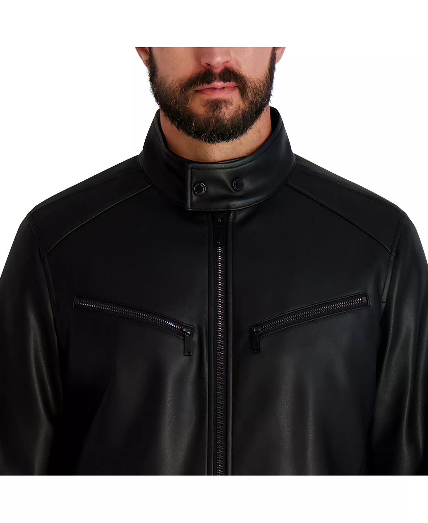 Men's Circle Stitch Faux Leather Jacket - Black - 2XL