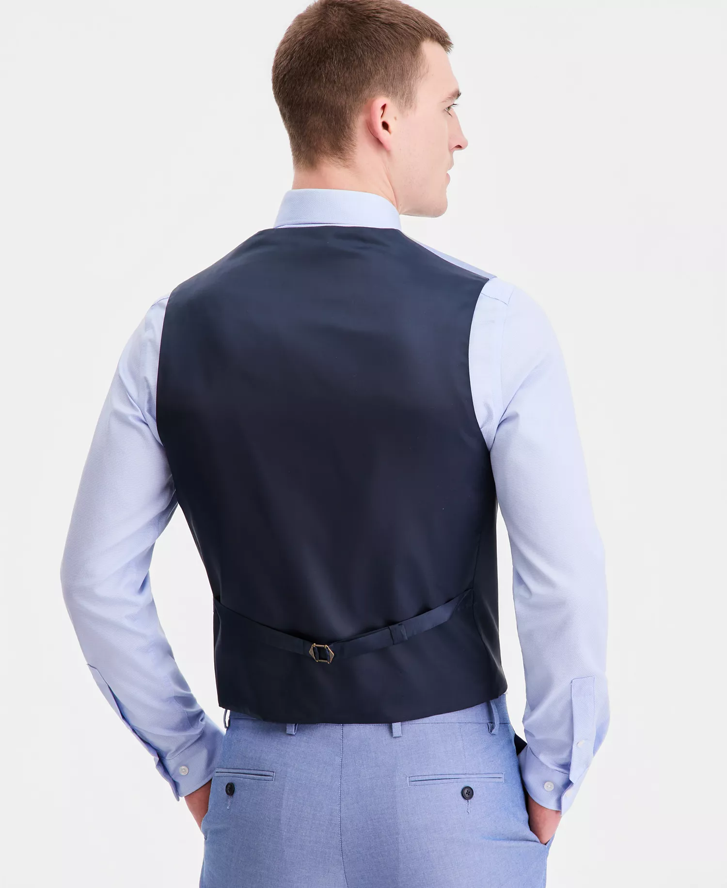 Men's Modern-Fit TH Flex Stretch  Chambray Suit Separate Vest - Blue - L