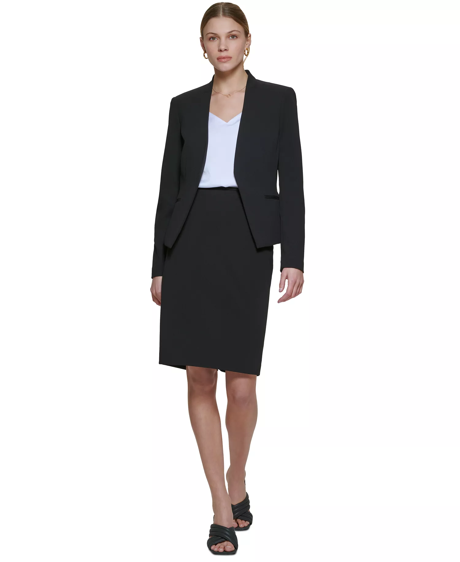 Women's Asymmetrical Open-Front Blazer - Black - 0