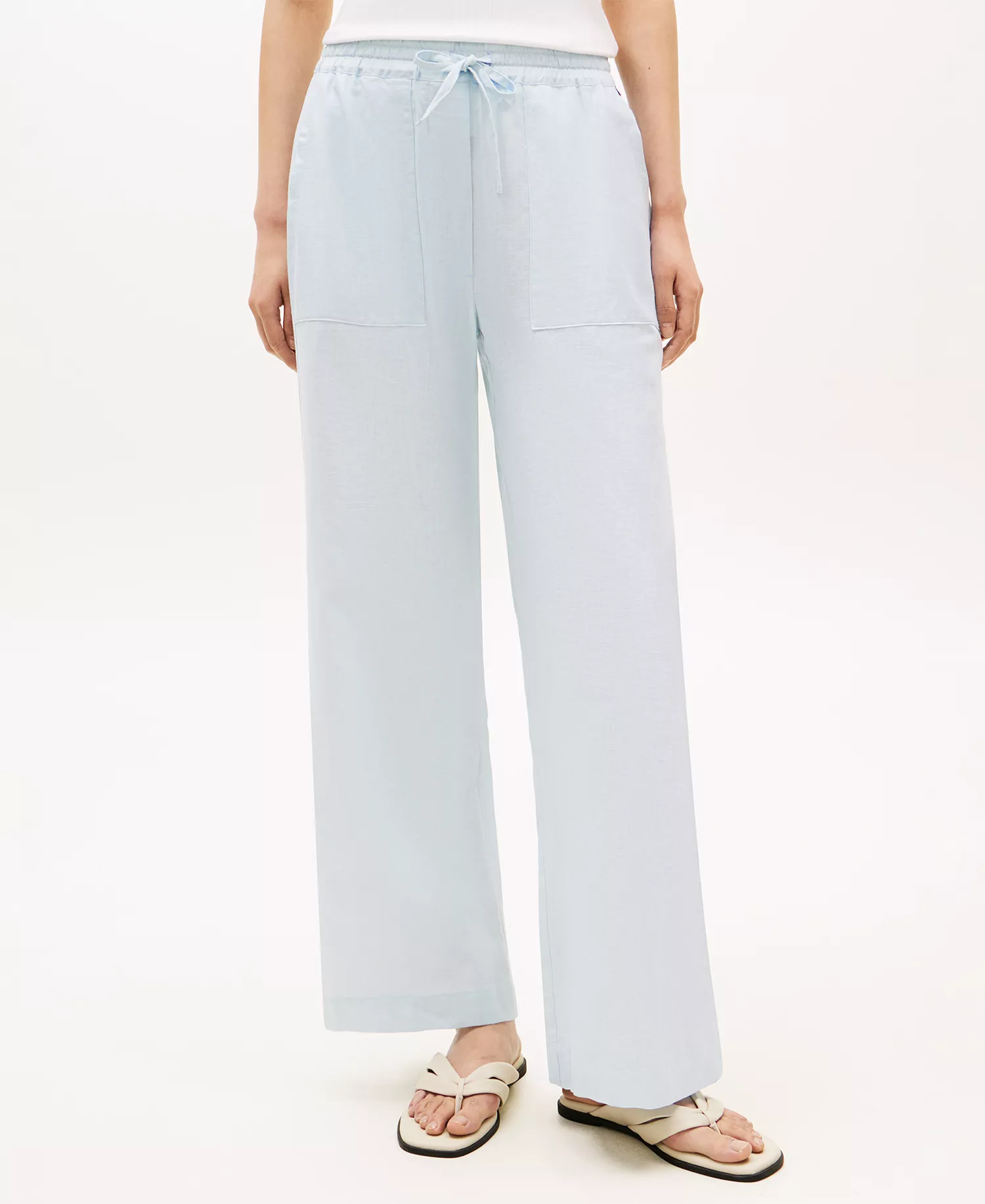 Women's Linen Wide-Leg Pull-On Pants - Breezy Blue - L