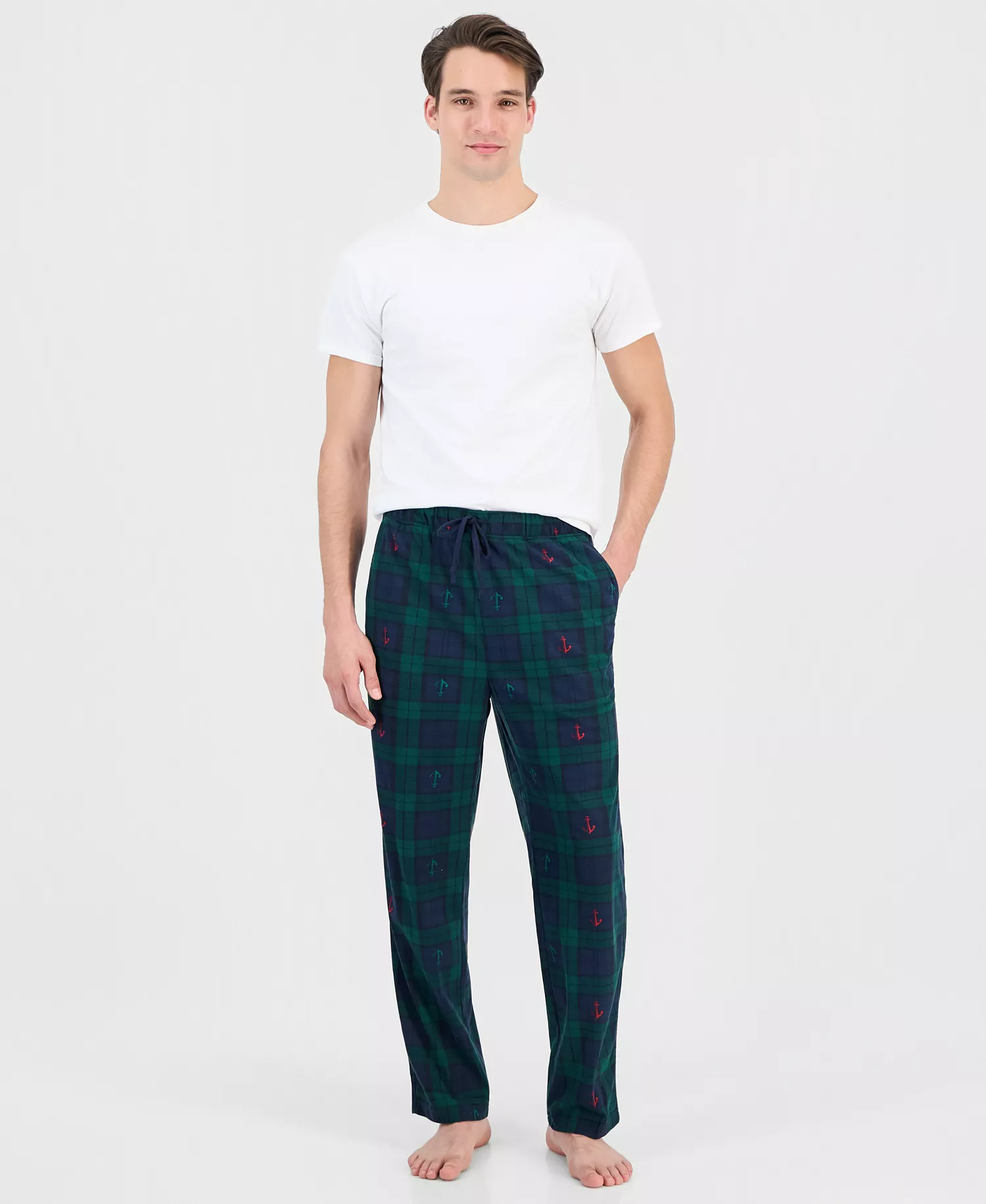 Men's Fleece Plaid Drawstring Pajama Pants - Emraldyard - L