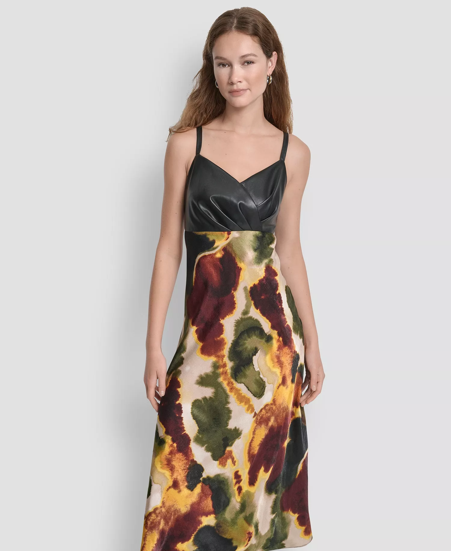 Women's Sleeveless Mix Media Printed Dress - Ink Diffusion - 10