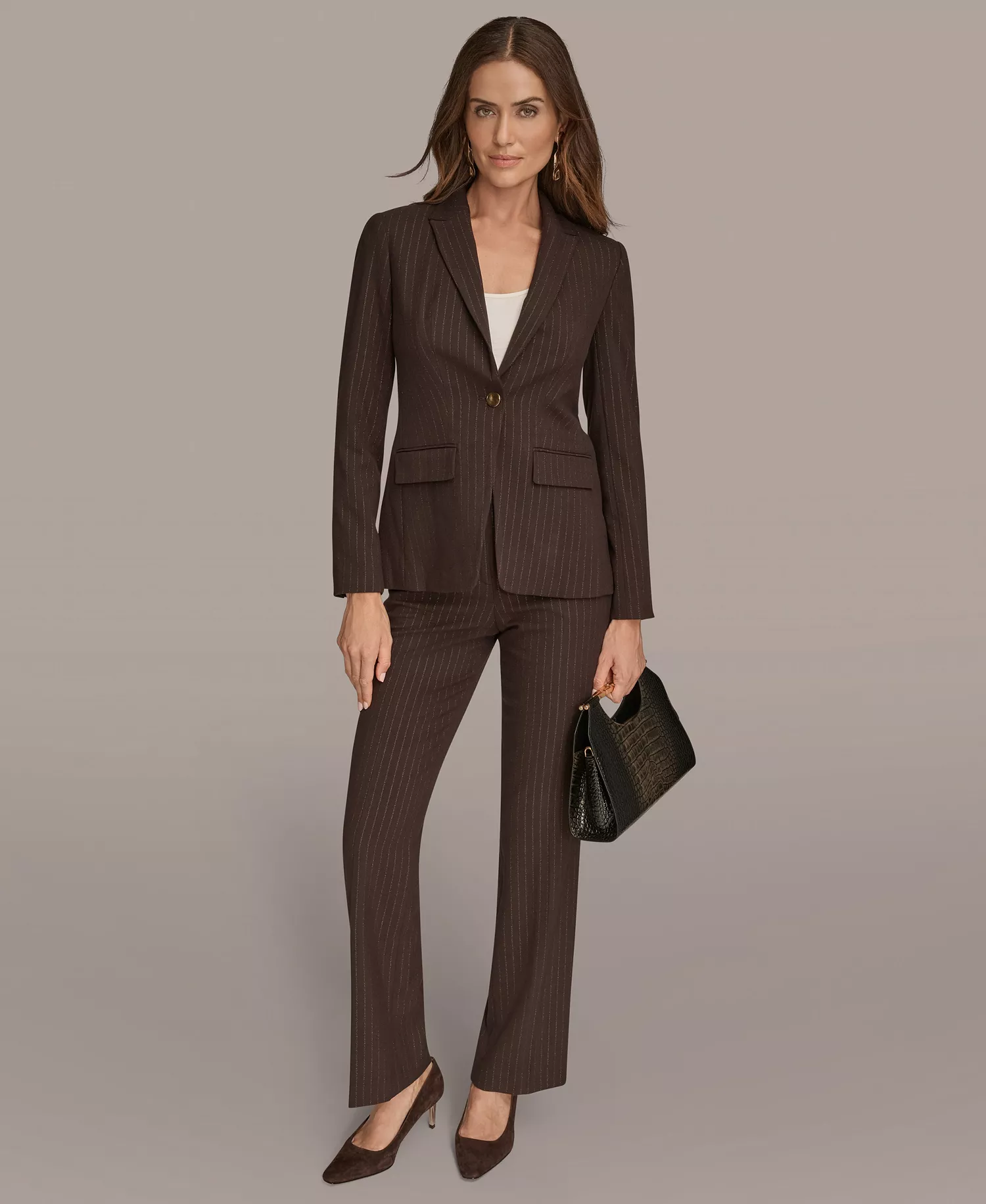 Women's Pinstripe One Button Blazer - Chocolate Plum/gold - 0