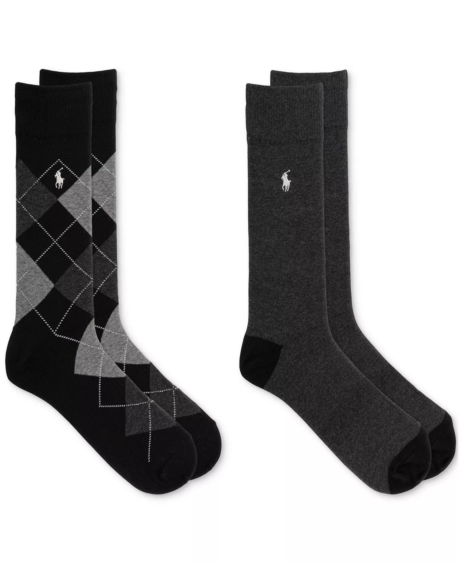 Men's Argyle Slack Socks, 2-Pack - Black/Gray - 10-13