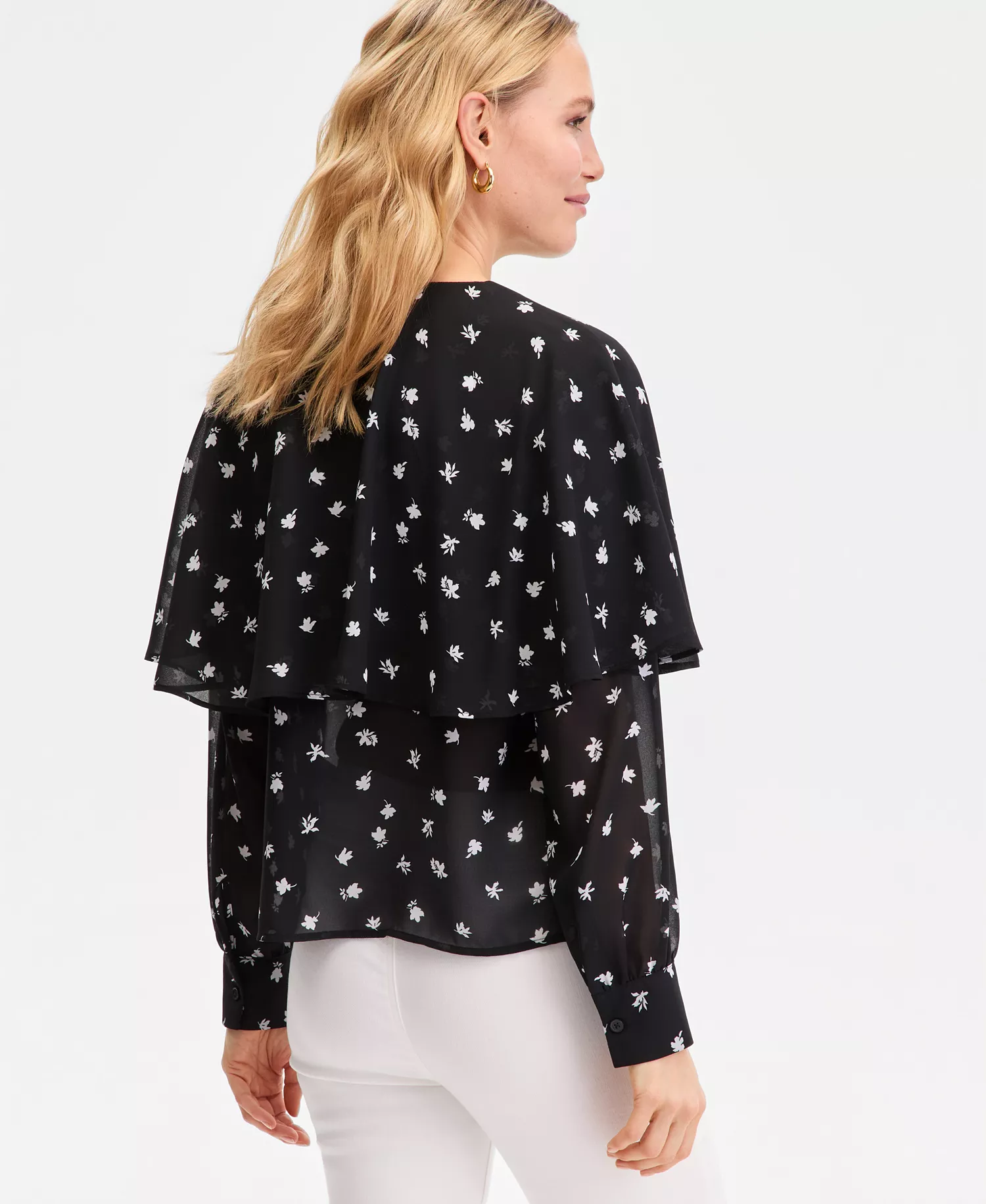 Women's Long-Sleeve Printed Capelet Blouse, Macy's Exclusive - Liah Floral - L