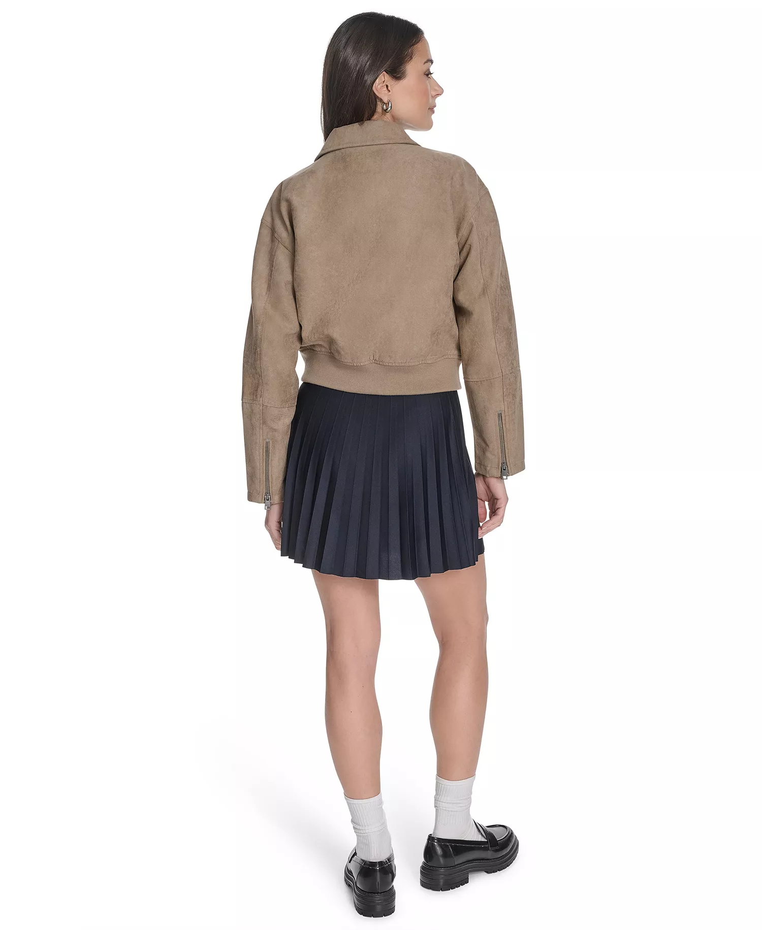 Women's Regular Faux Suede Bomber Jacket - Tan - M