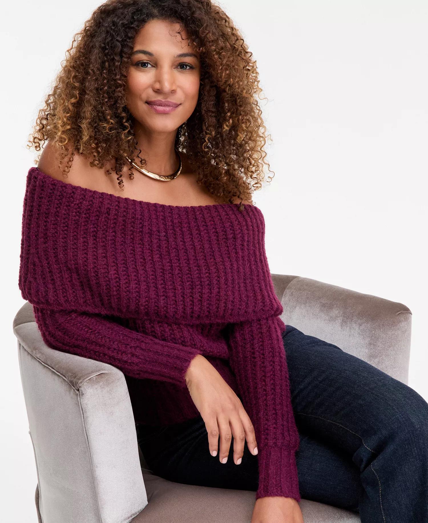 Women's Lofty Off-The-Shoulder Sweater, Macy's Exclusive - Berried Treasre - L