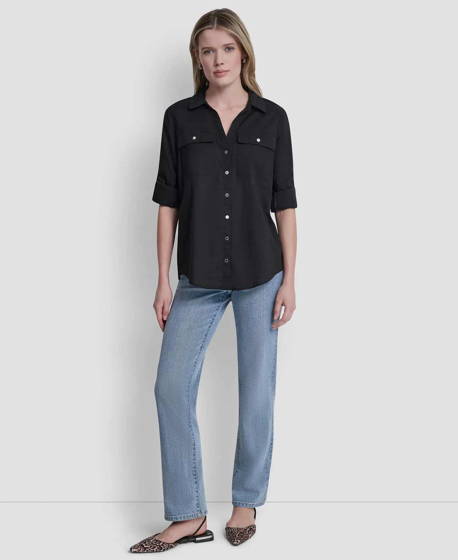 Women's Collared Neck Shirt - Black - L