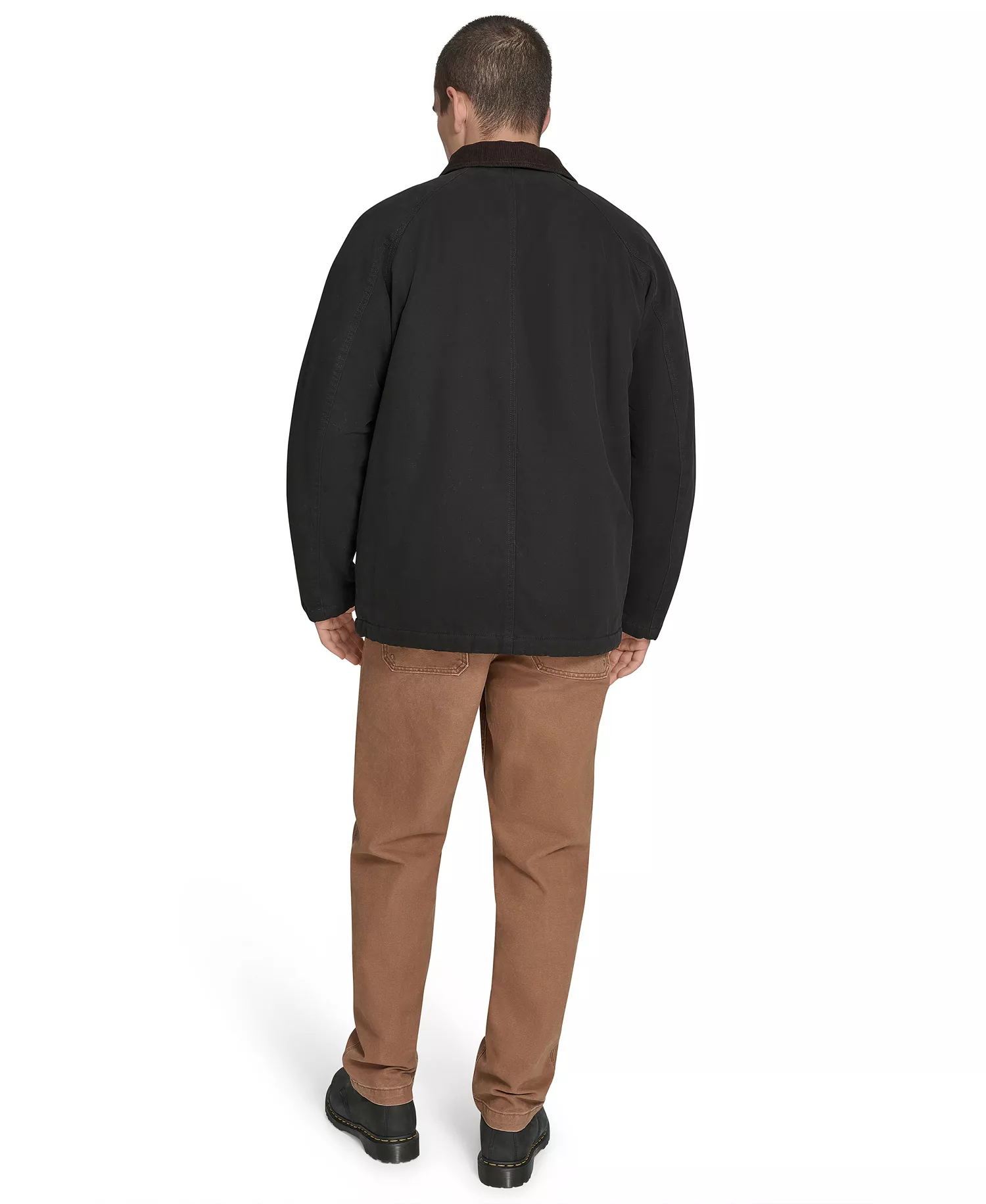Men's Cotton Canvas with Corduroy Collar Barn Jacket  - Black - S