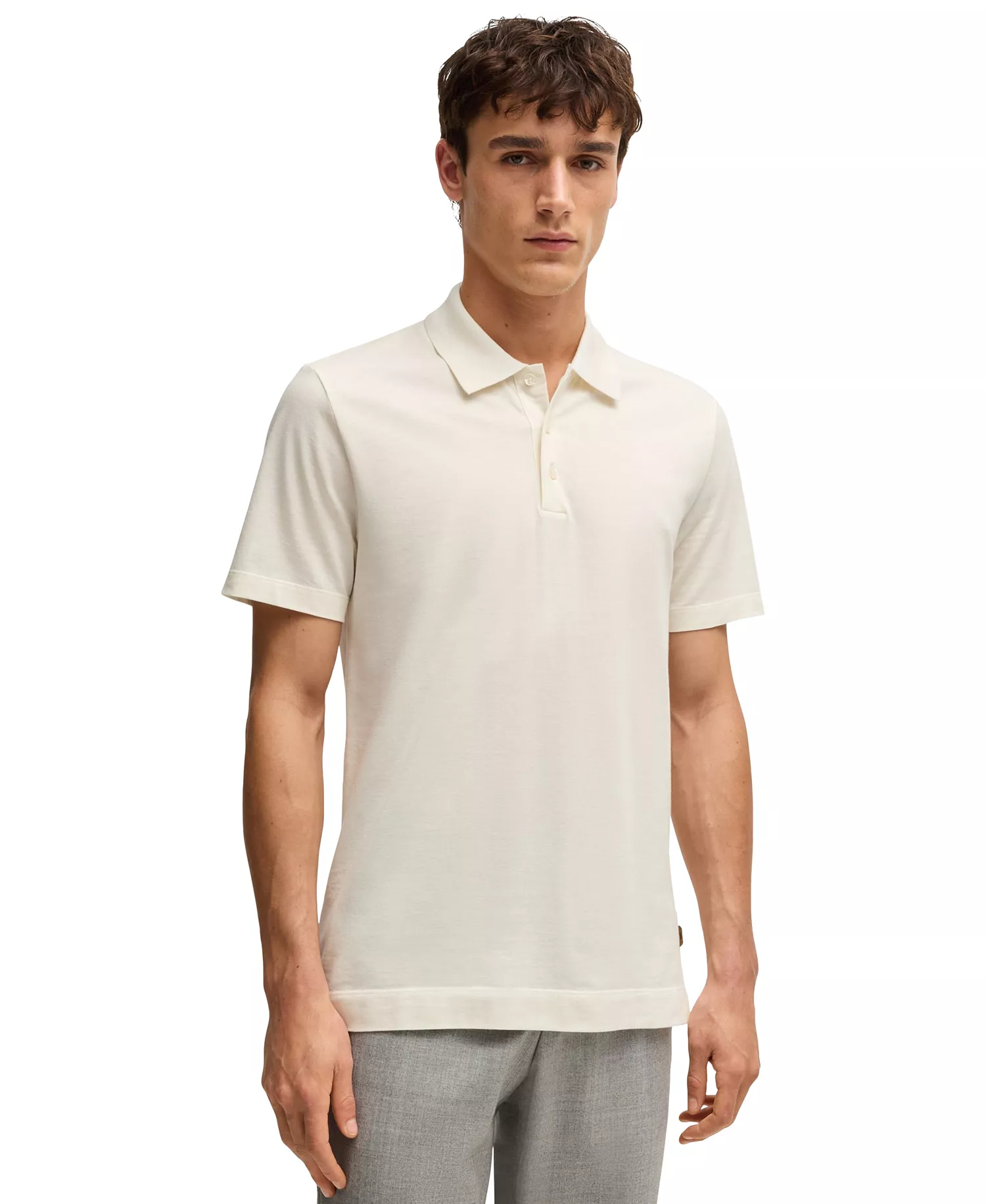 Men's Two-Tone Cotton-Silk Regular-Fit Polo Shirt - Open White - 2XL