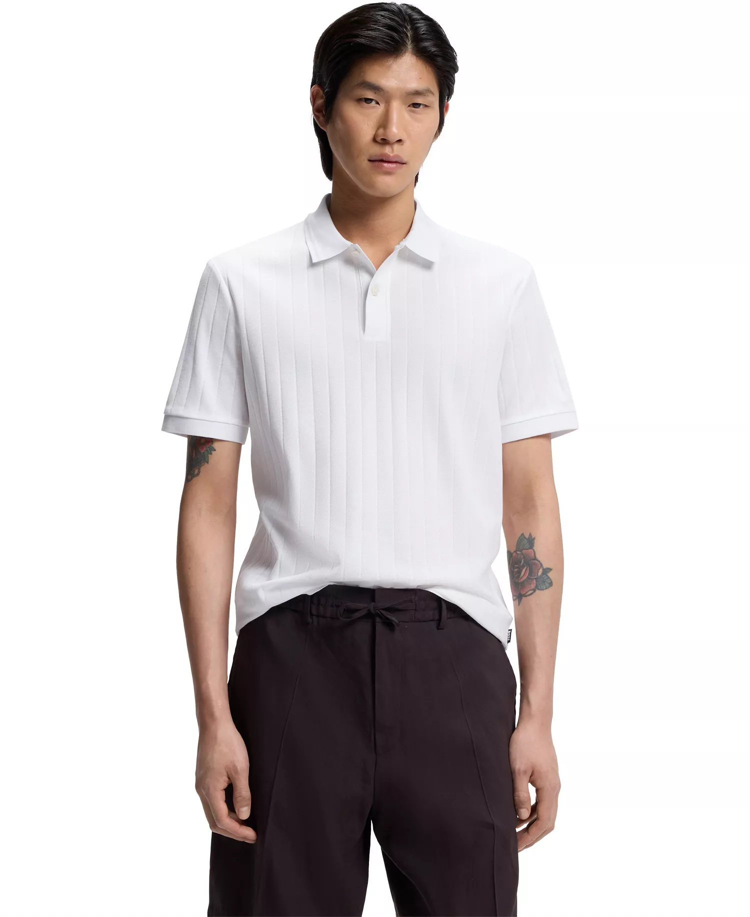 Men's Mercerized-Cotton Striped Polo Shirt - White - 2XL