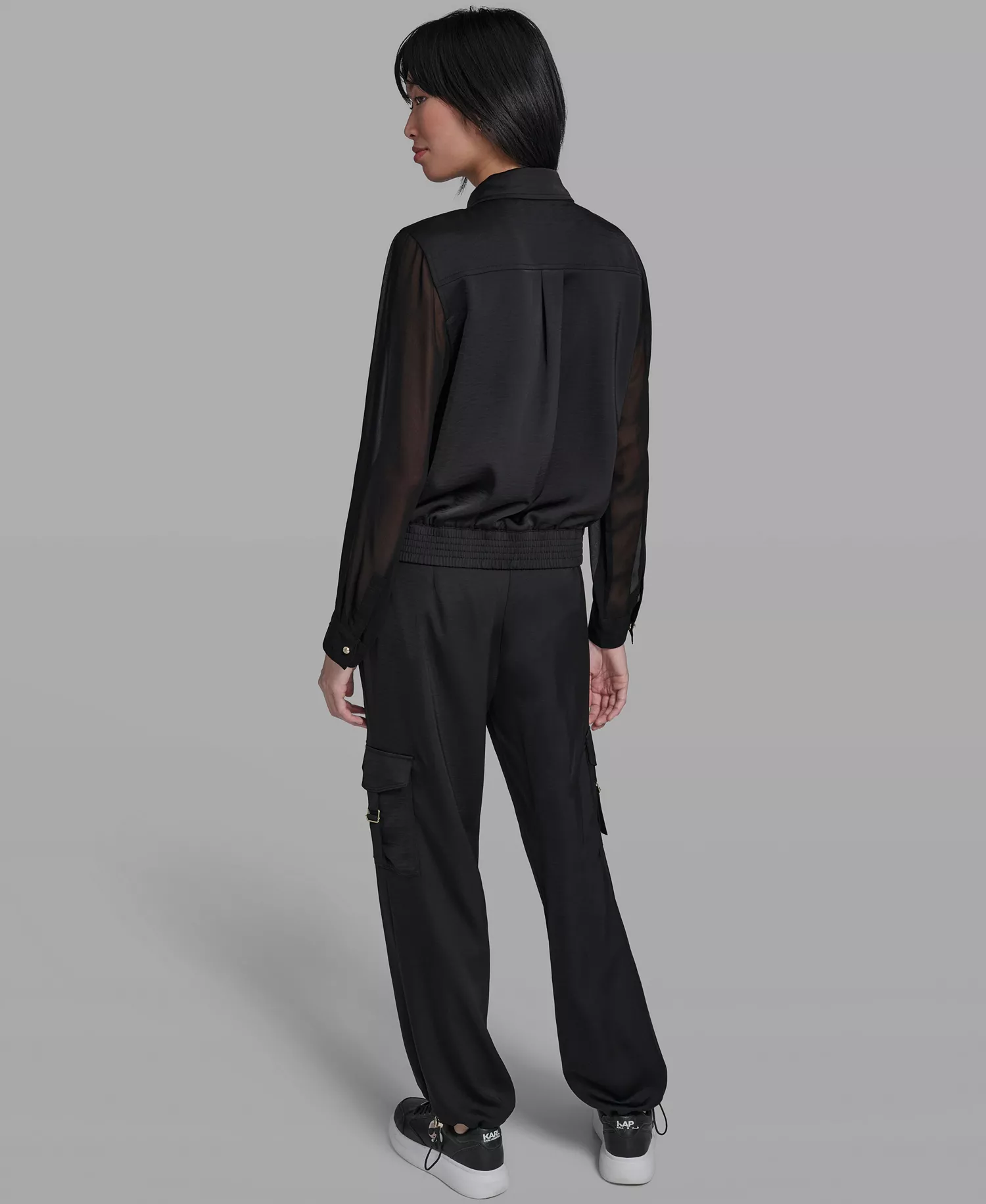 Women's Collared Shacket - Black - L