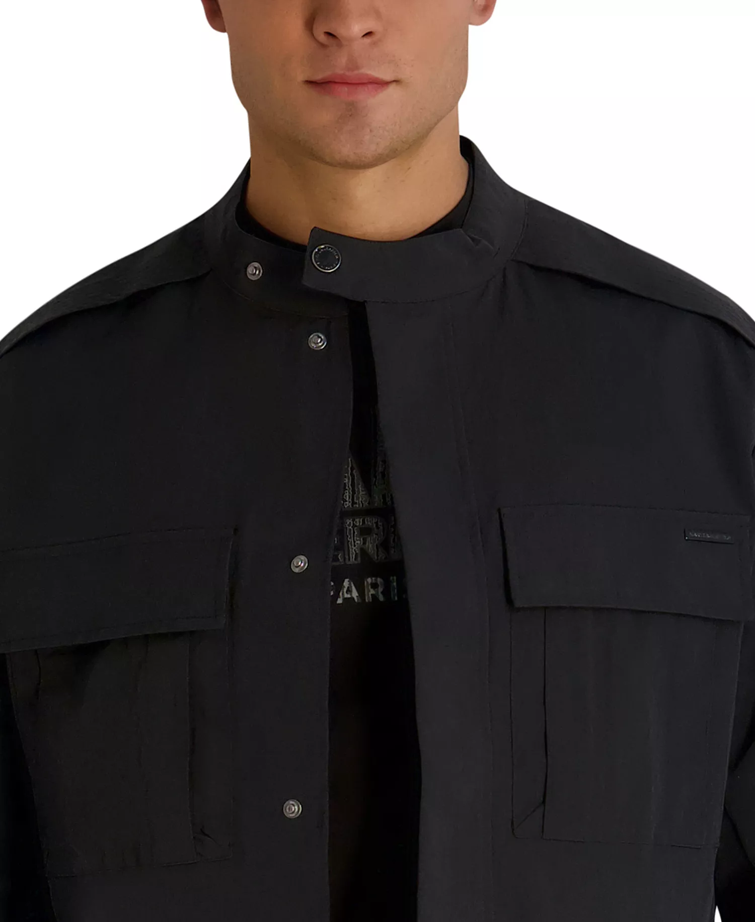 Men's Crinkle Cut Snap Button Jacket - Black - 2XL