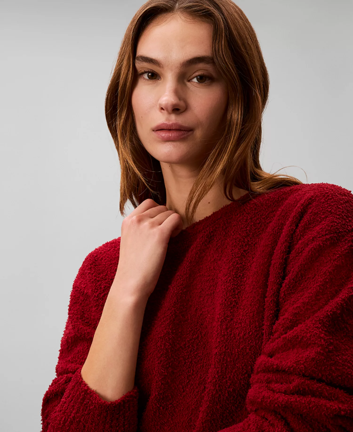 Women's Cropped Plush Lounge Sweatshirt - Fall Berry - L