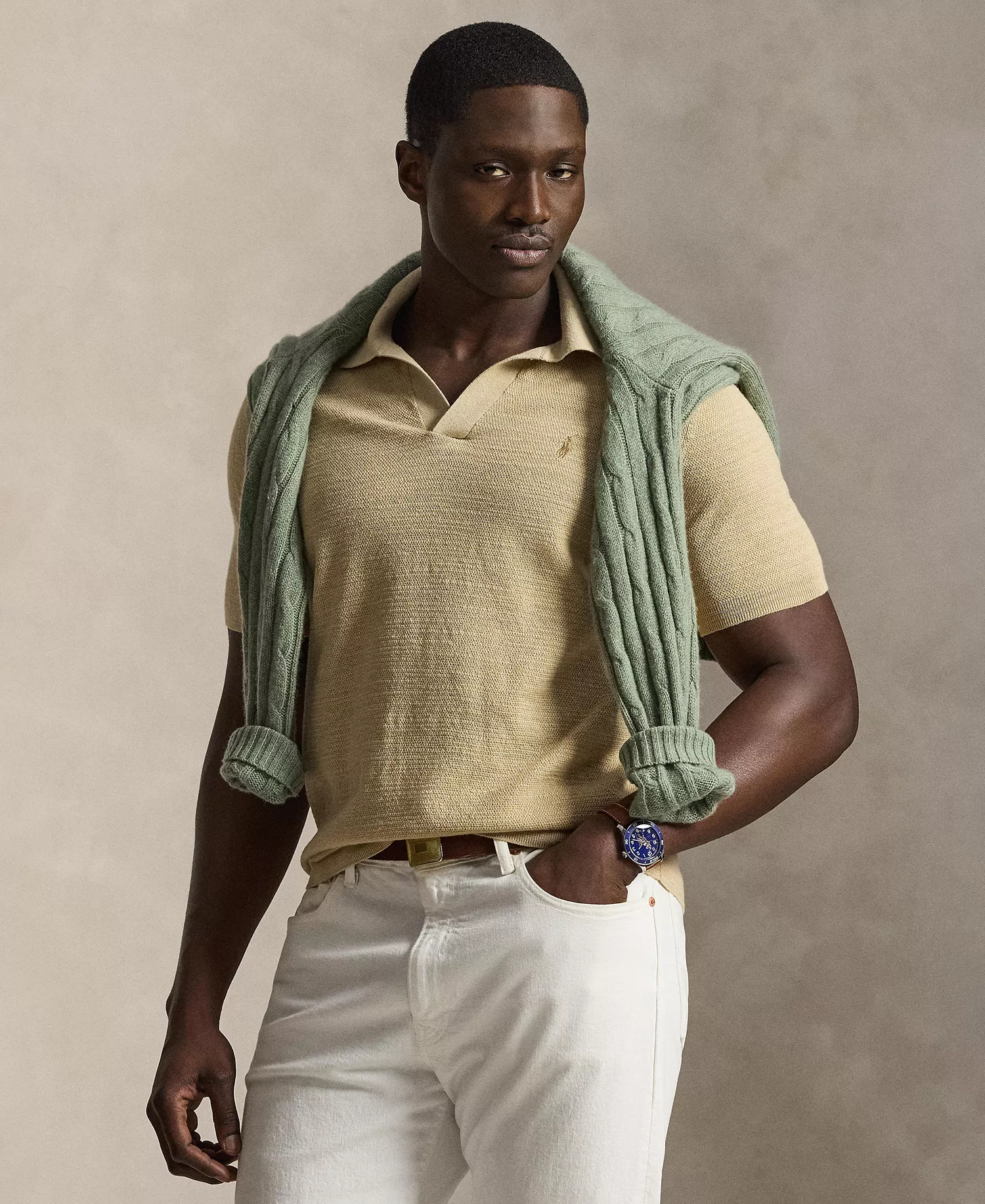 Men's Big & Tall Short-Sleeve Polo Shirt - Dune Tan/Deckwash White - 2LT