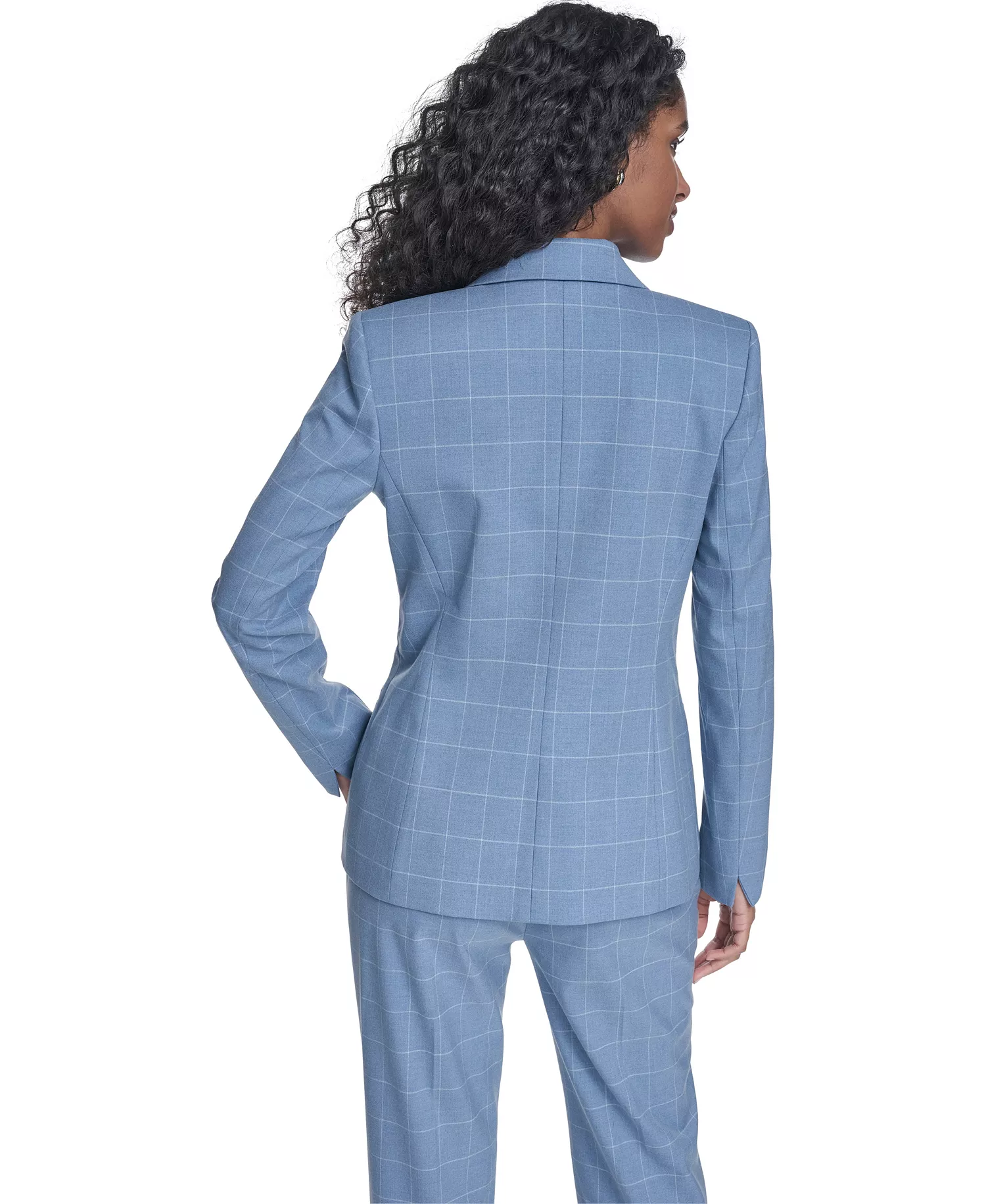Women's Windowpane Double Breast Jacket, Sleeveless Collared Sweater, and Windowpane Modern Fit Pants - Light Flint/cream - 10