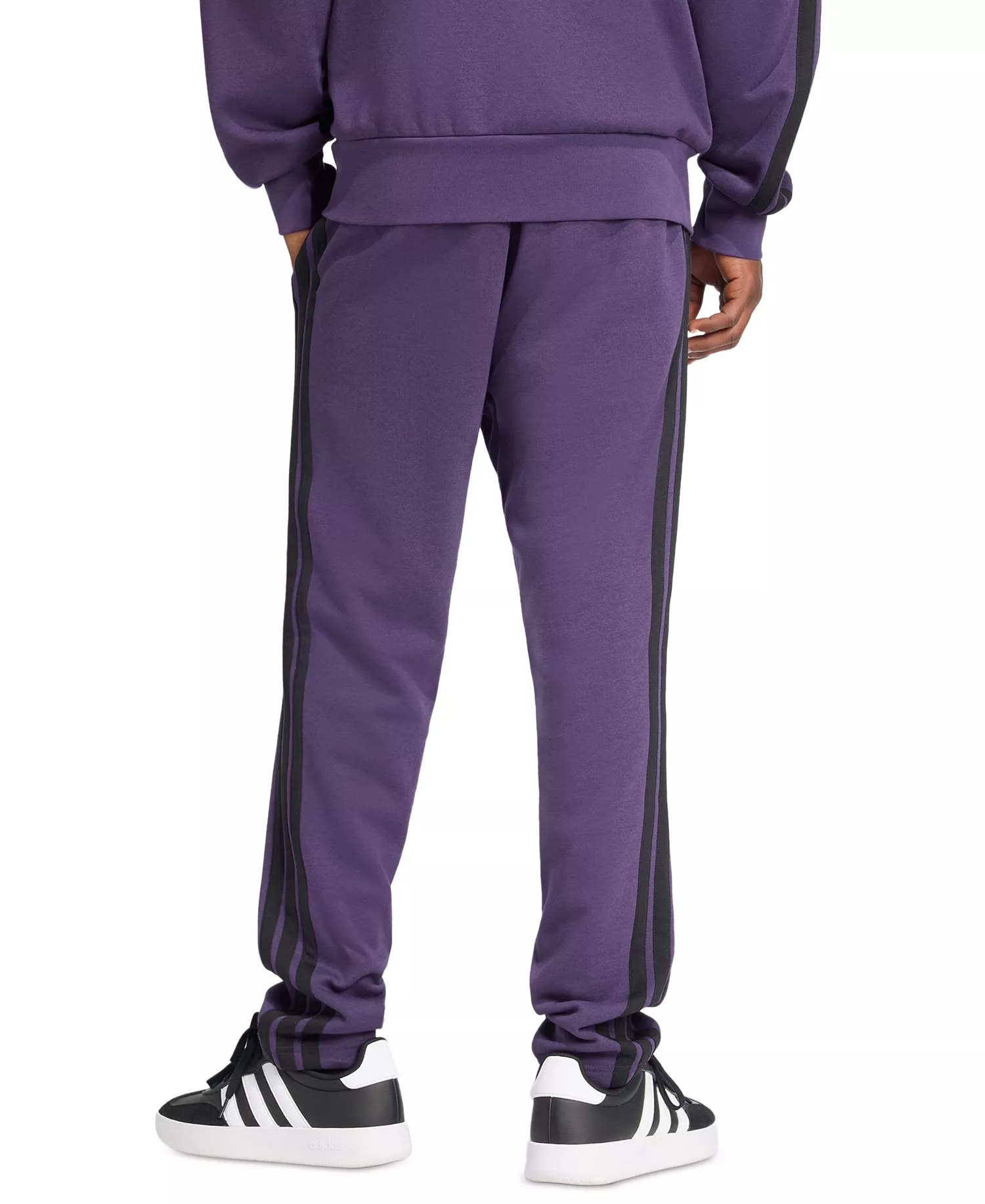 Men's Essentials 3-Stripes Regular Open Hem Fleece Pants - Aurora Plum/Black - 2XL