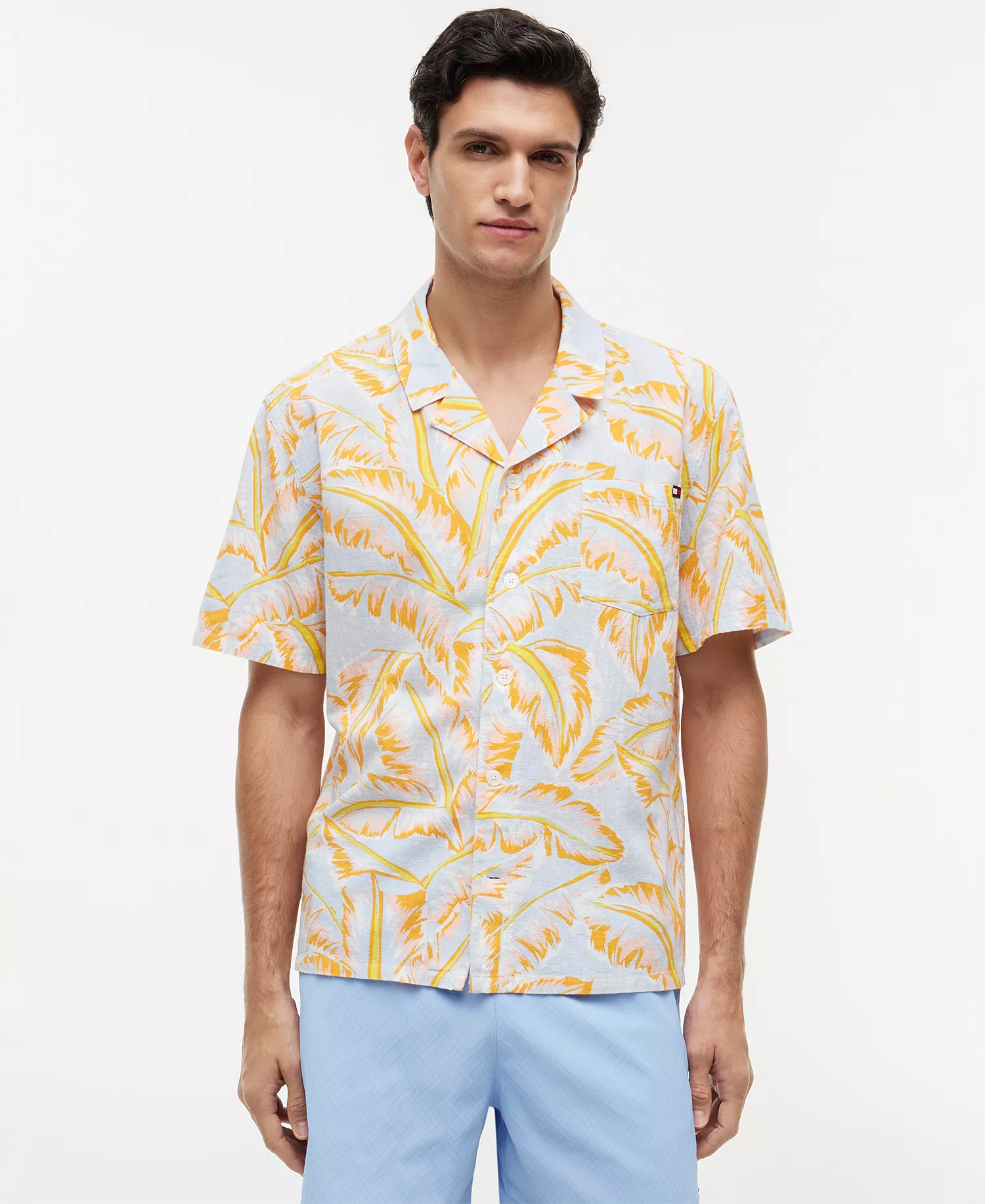 Men's Short-Sleeve Floral Print Woven Shirt - Vintage Banana Leaf Keepsake Blue - 2XL