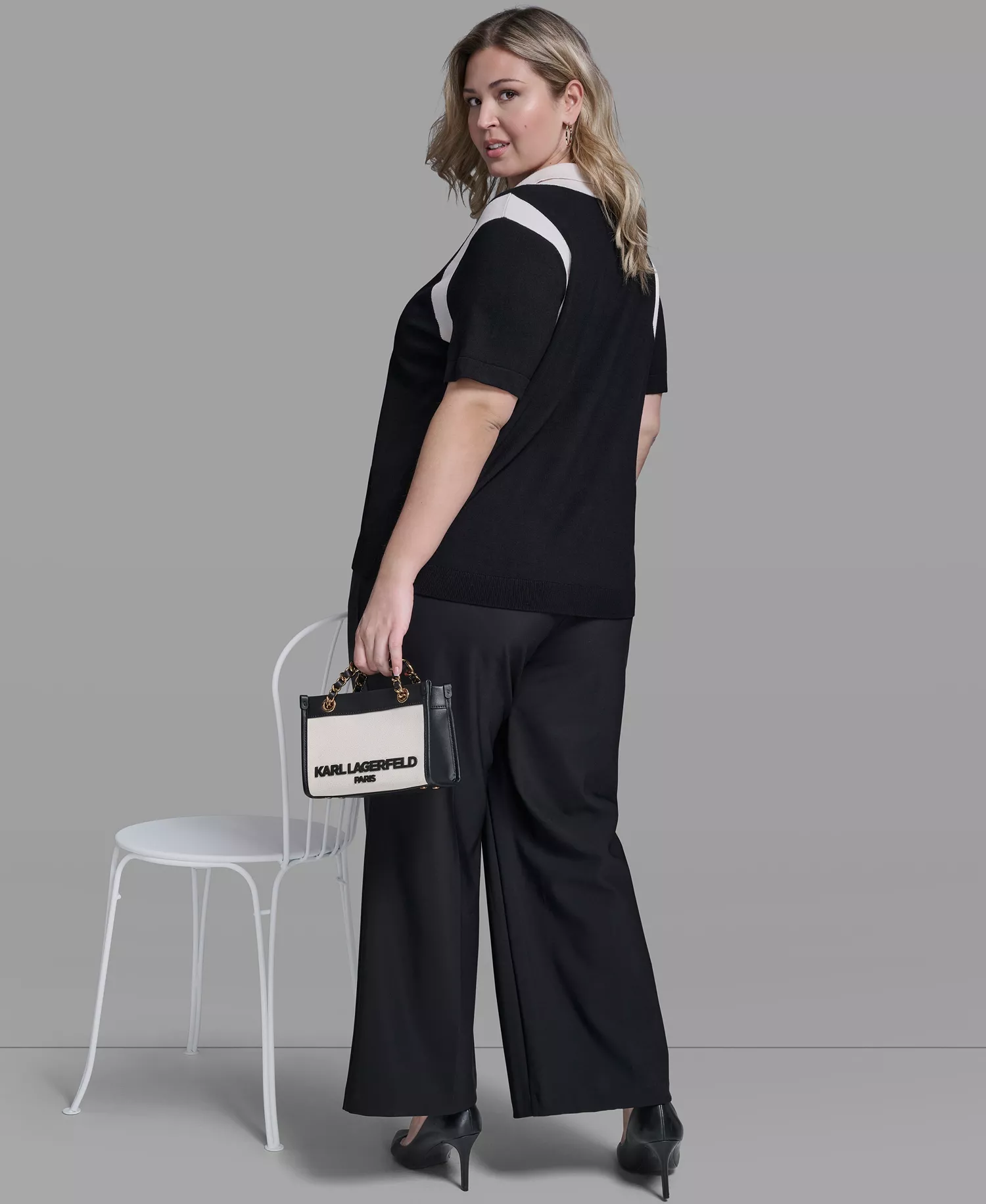Plus Size Solid Short-Sleeve Polo Sweater - Black/Bisque - 0X
