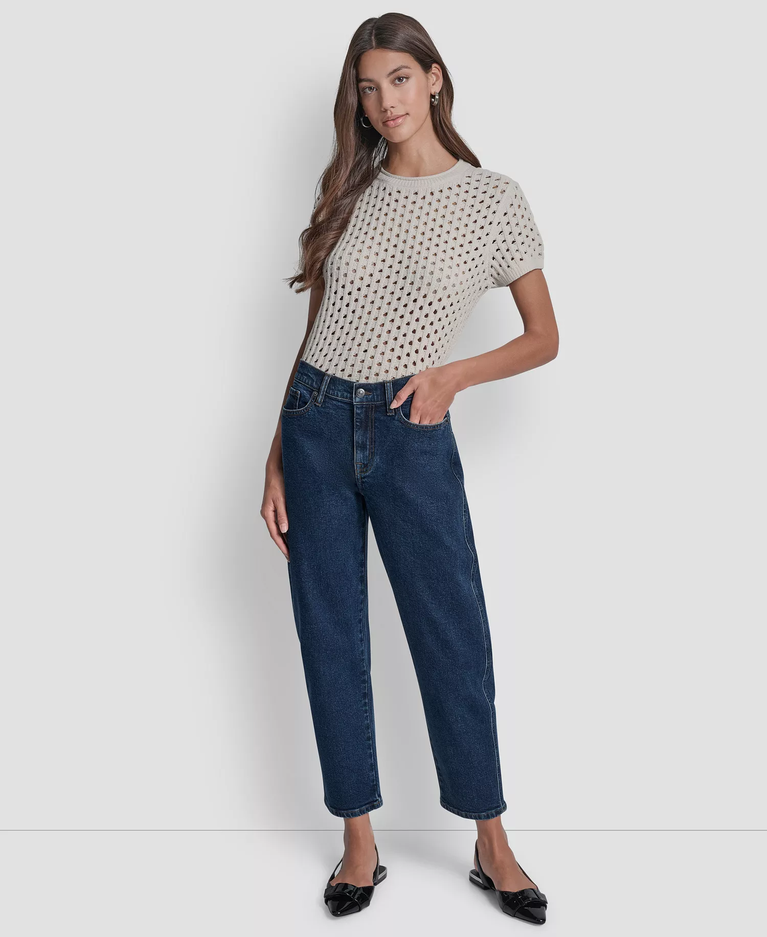Petite Mid-Rise Barrel-Leg Jeans - Plymouth - 25P