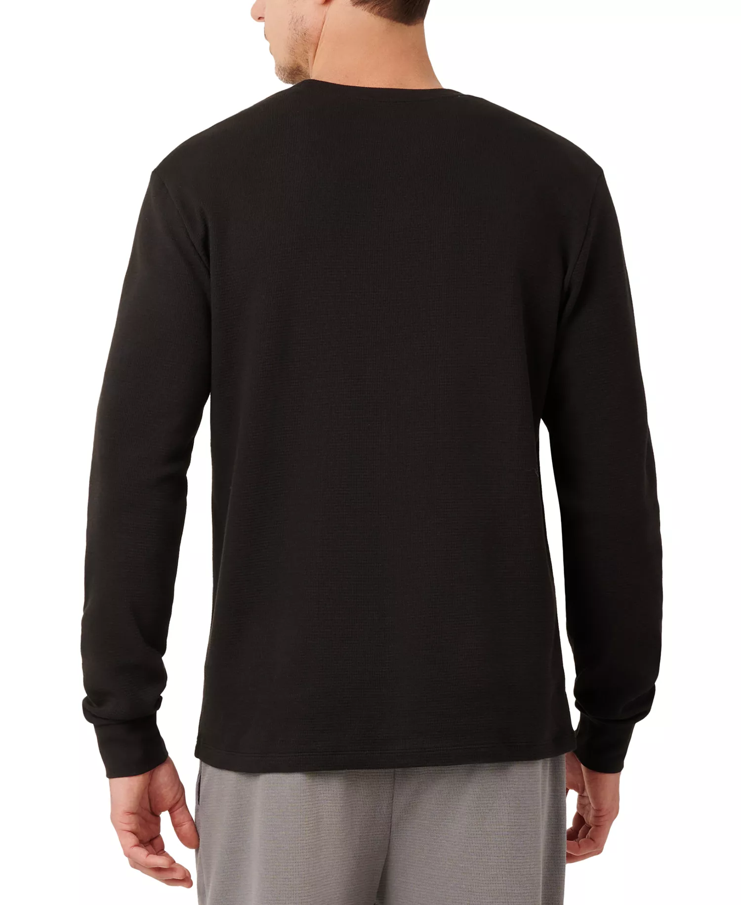 Men's Exclusive Crocodile Waffle-Knit Thermal Shirt - Black - L