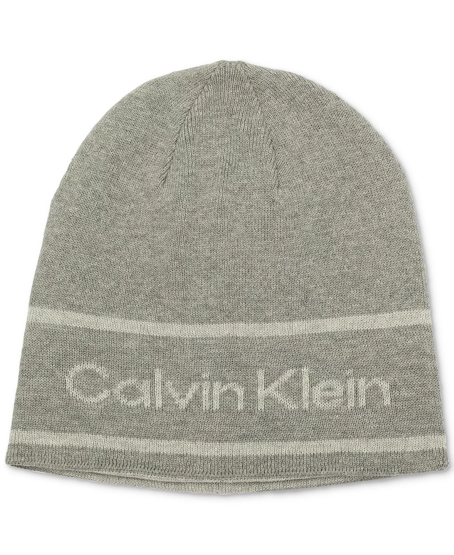 Men's Jacquard Stripe Logo Beanie - Medium Grey - ONE SIZE