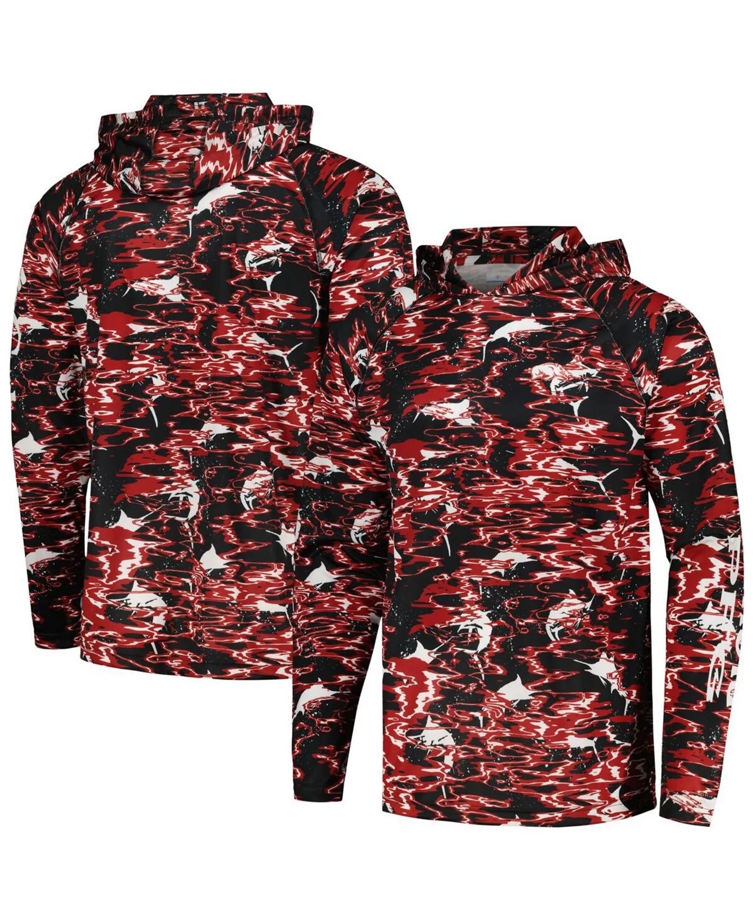 Men's  Black Arkansas Razorbacks PFG Terminal Tackle Omni-Shade Rippled Long Sleeve Hooded T-shirt - Black - L
